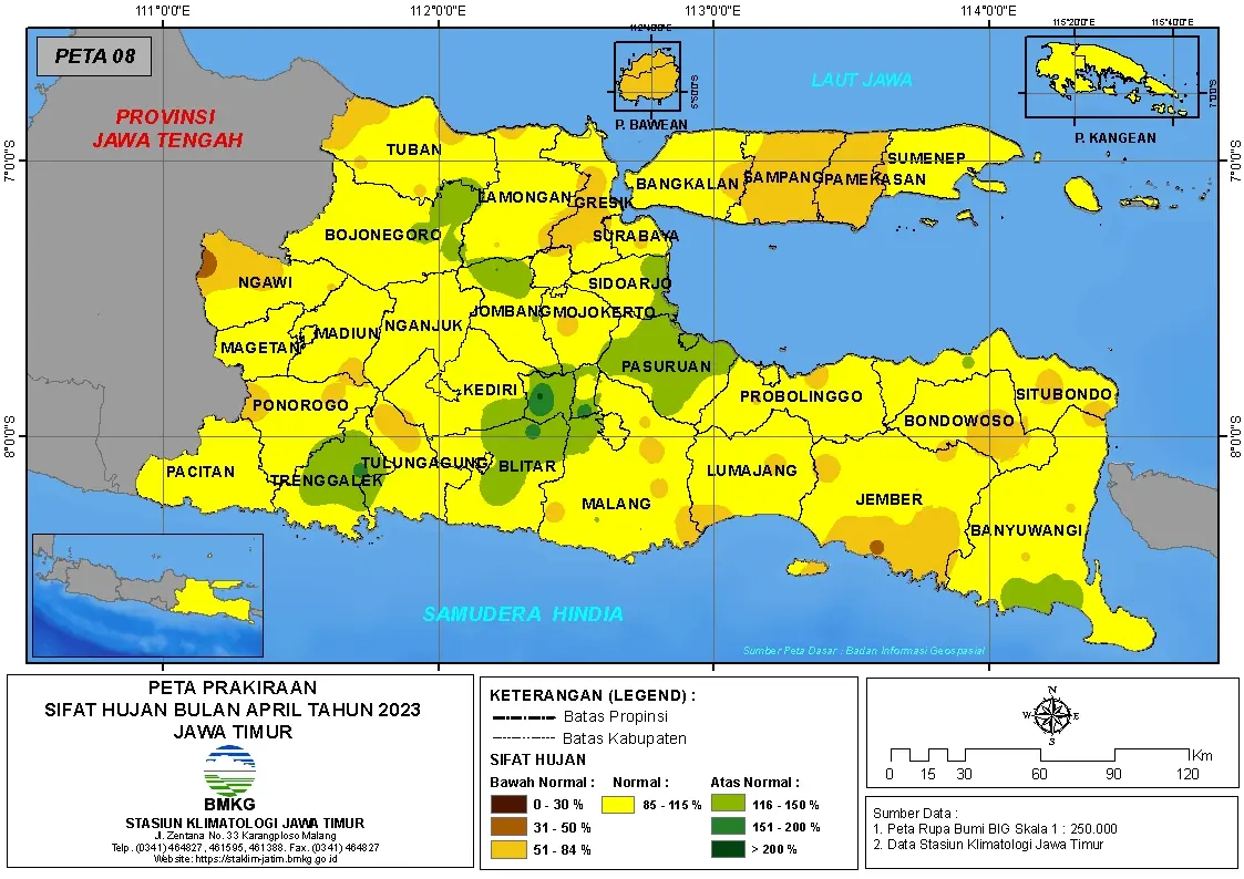 ( Prakiraan - Bulanan ) Sifat Hujan Bulan APRIL Tahun 2023 - Update dari Analisis Bulan Desember Tahun 2022 di Provinsi Jawa Timur