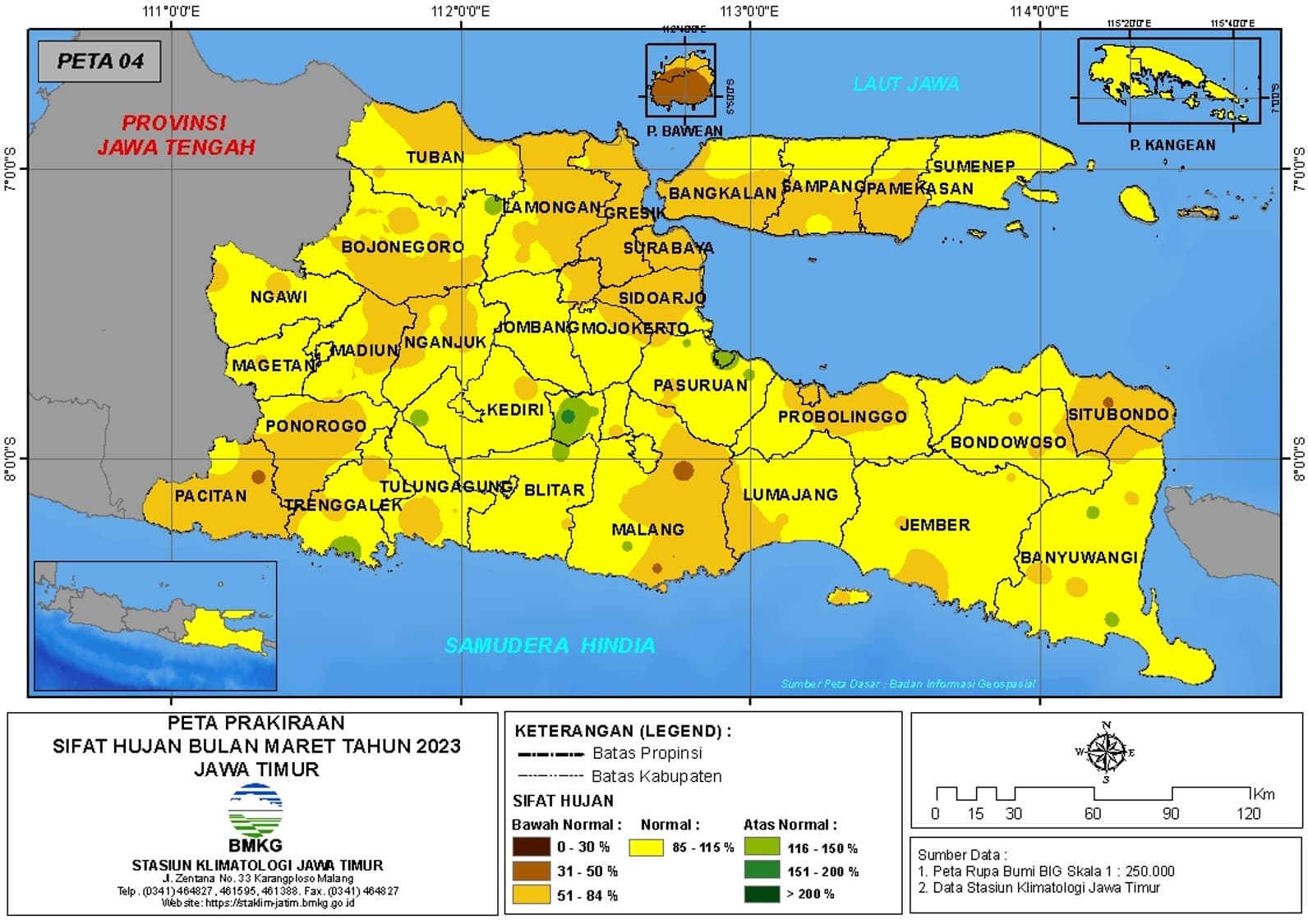 ( Prakiraan - Bulanan ) Sifat Hujan Bulan MARET Tahun 2023 - Update dari Analisis Bulan Januari Tahun 2023 di Provinsi Jawa Timur