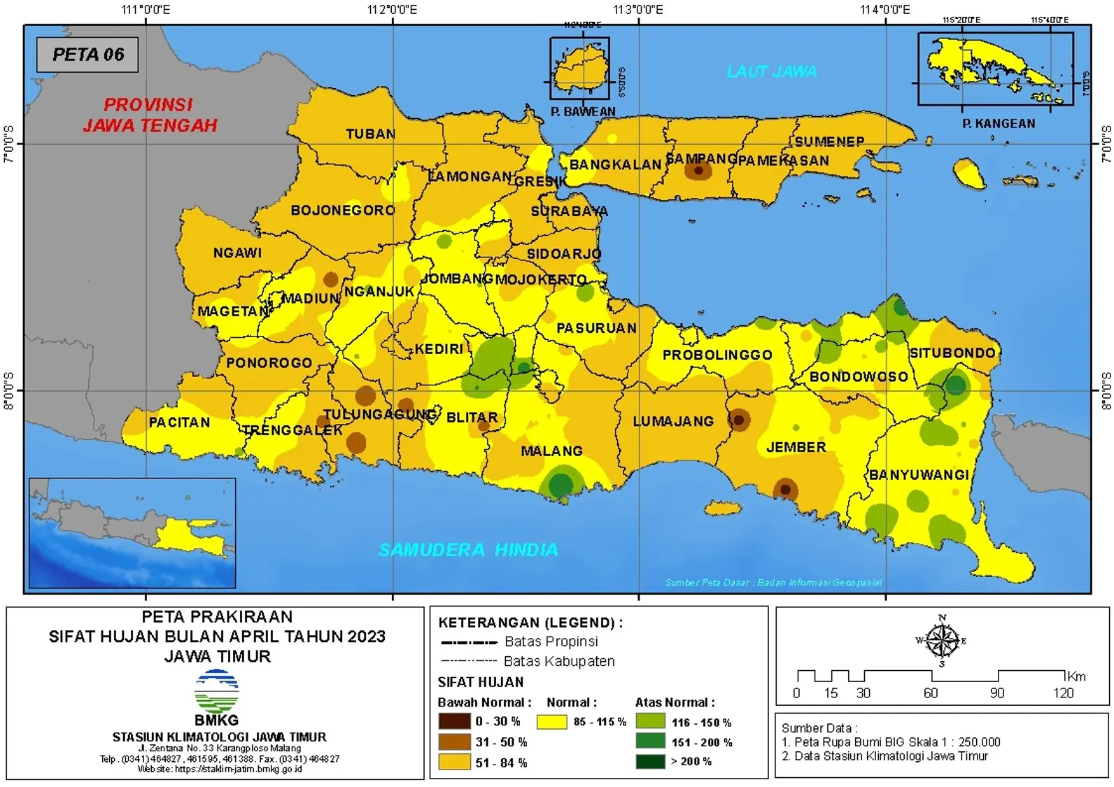 ( Prakiraan - Bulanan ) Sifat Hujan Bulan APRIL Tahun 2023 - Update dari Analisis Bulan Januari Tahun 2023 di Provinsi Jawa Timur