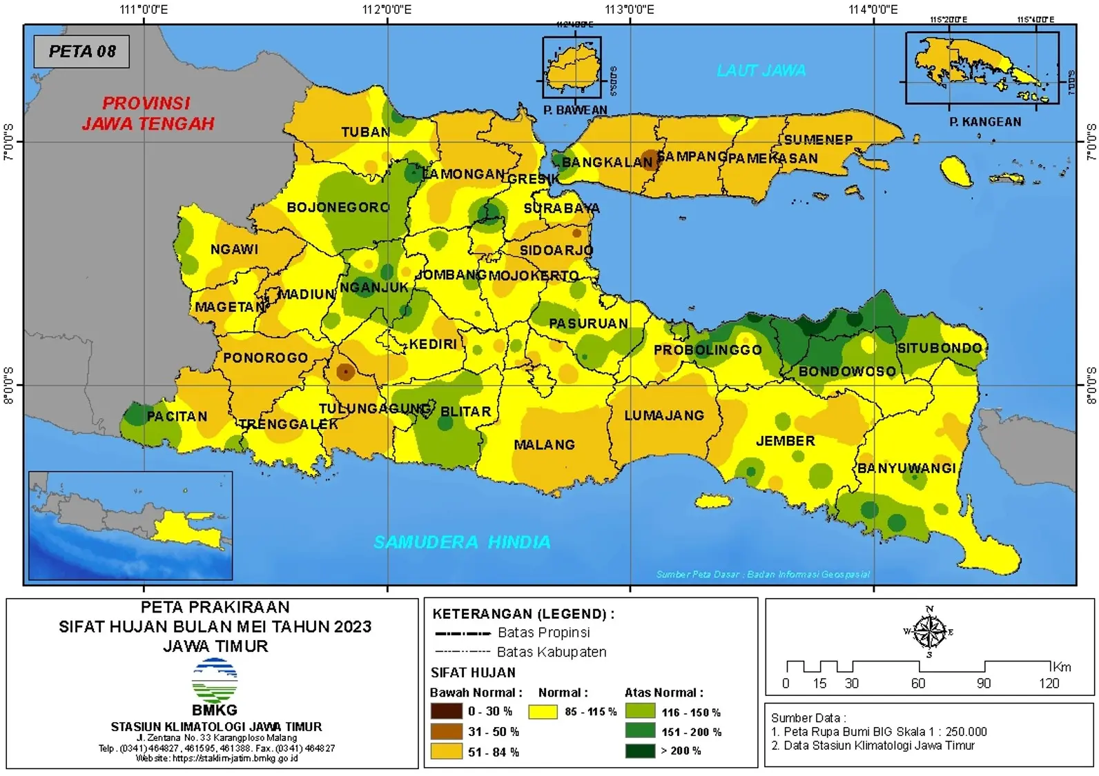 ( Prakiraan - Bulanan ) Sifat Hujan Bulan MEI Tahun 2023 - Update dari Analisis Bulan Januari Tahun 2023 di Provinsi Jawa Timur