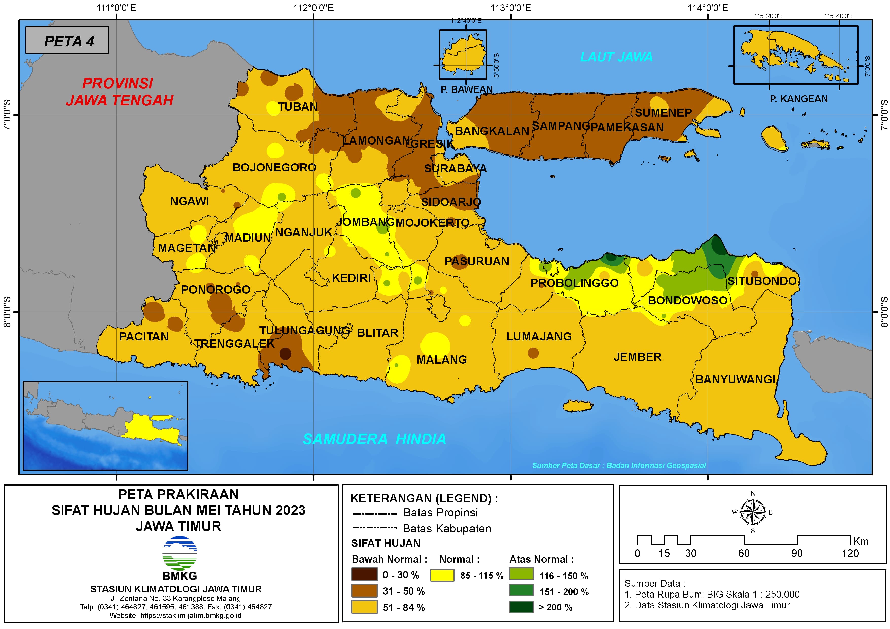 ( Prakiraan - Bulanan ) Sifat Hujan Bulan MEI Tahun 2023 - Update dari Analisis Bulan Maret Tahun 2023 di Provinsi Jawa Timur