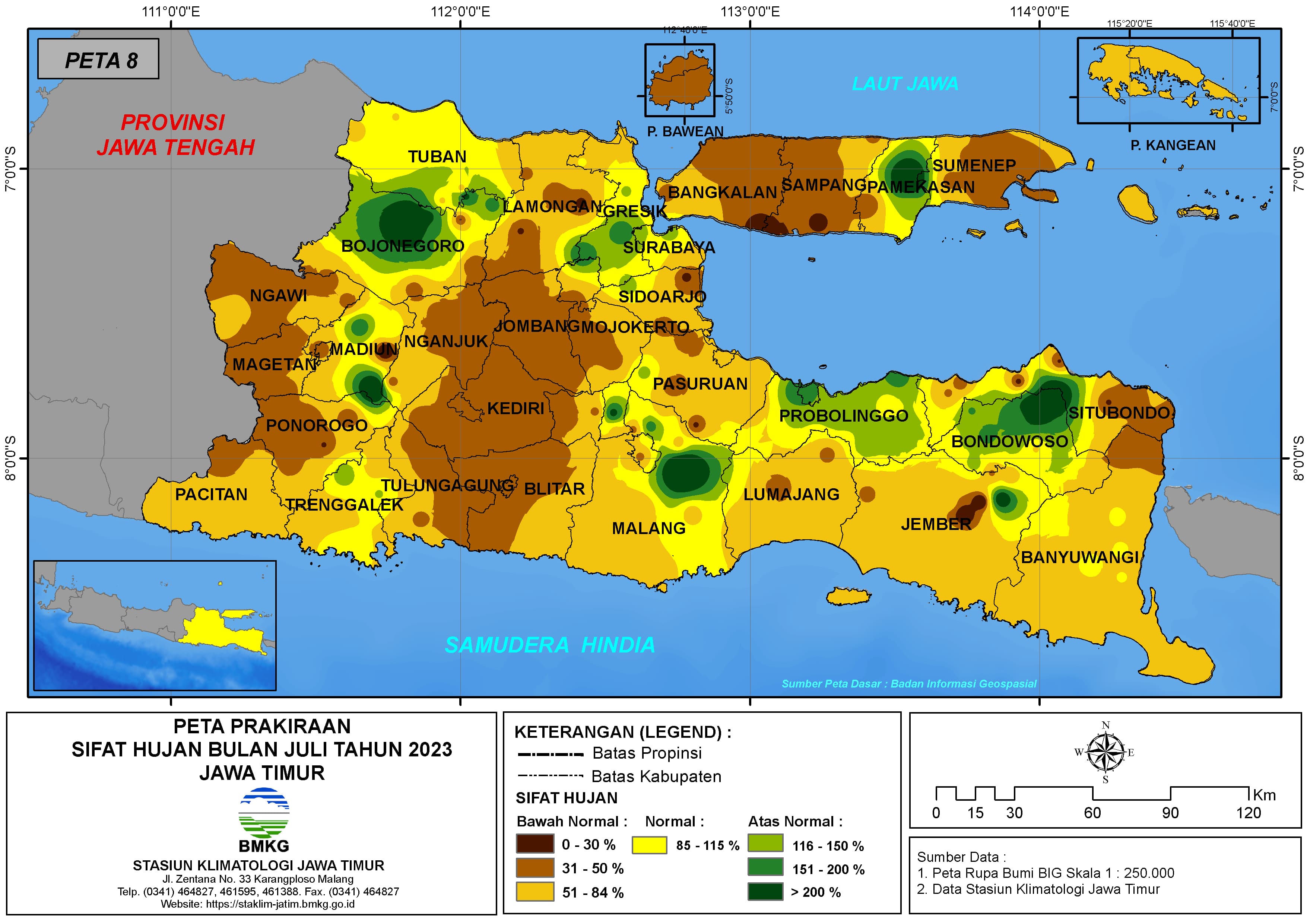 ( Prakiraan - Bulanan ) Sifat Hujan Bulan JULI Tahun 2023 - Update dari Analisis Bulan Maret Tahun 2023 di Provinsi Jawa Timur