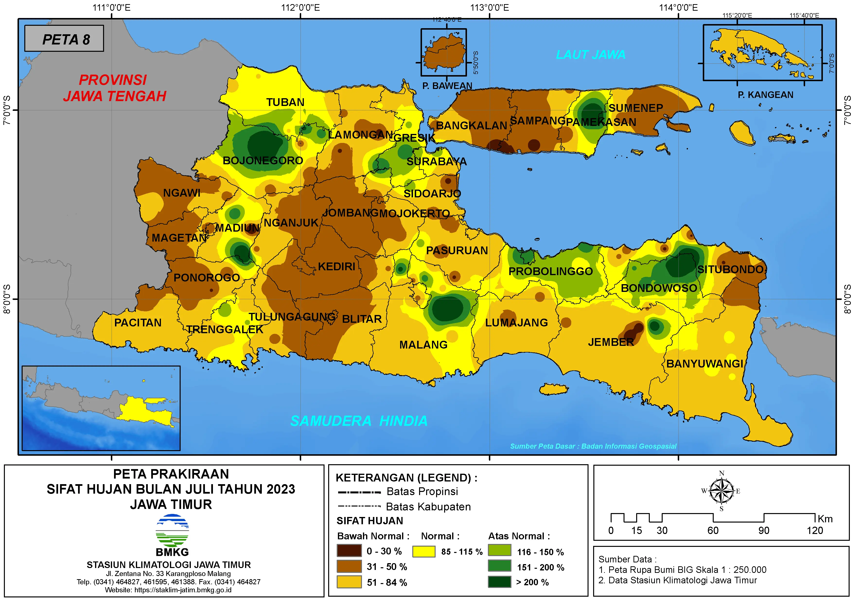 ( Prakiraan - Bulanan ) Sifat Hujan Bulan JULI Tahun 2023 - Update dari Analisis Bulan Maret Tahun 2023 di Provinsi Jawa Timur