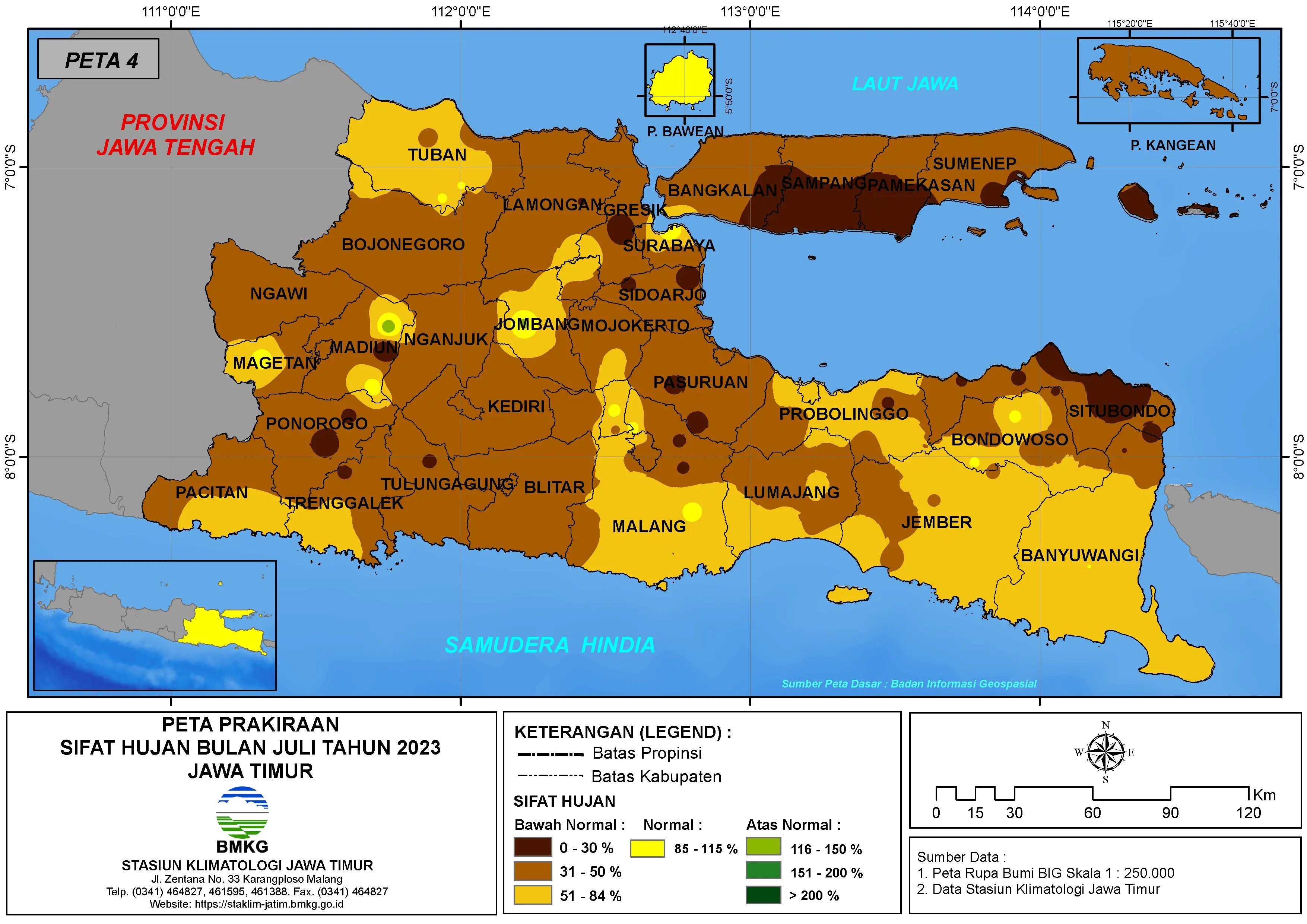 ( Prakiraan - Bulanan ) Sifat Hujan Bulan JULI Tahun 2023 - Update dari Analisis Bulan Mei Tahun 2023 di Provinsi Jawa Timur