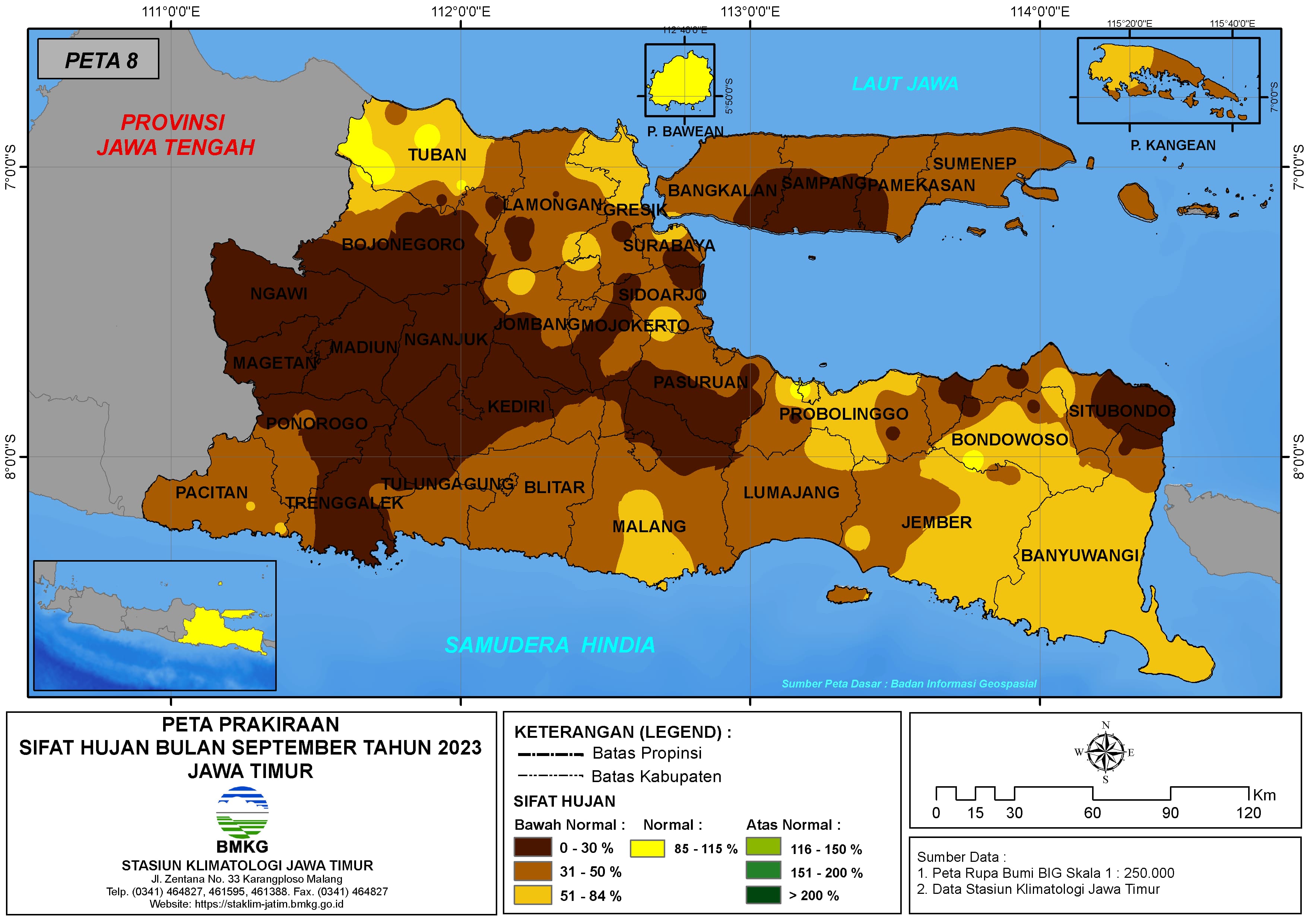 ( Prakiraan - Bulanan ) Sifat Hujan Bulan SEPTEMBER Tahun 2023 - Update dari Analisis Bulan Mei Tahun 2023 di Provinsi Jawa Timur