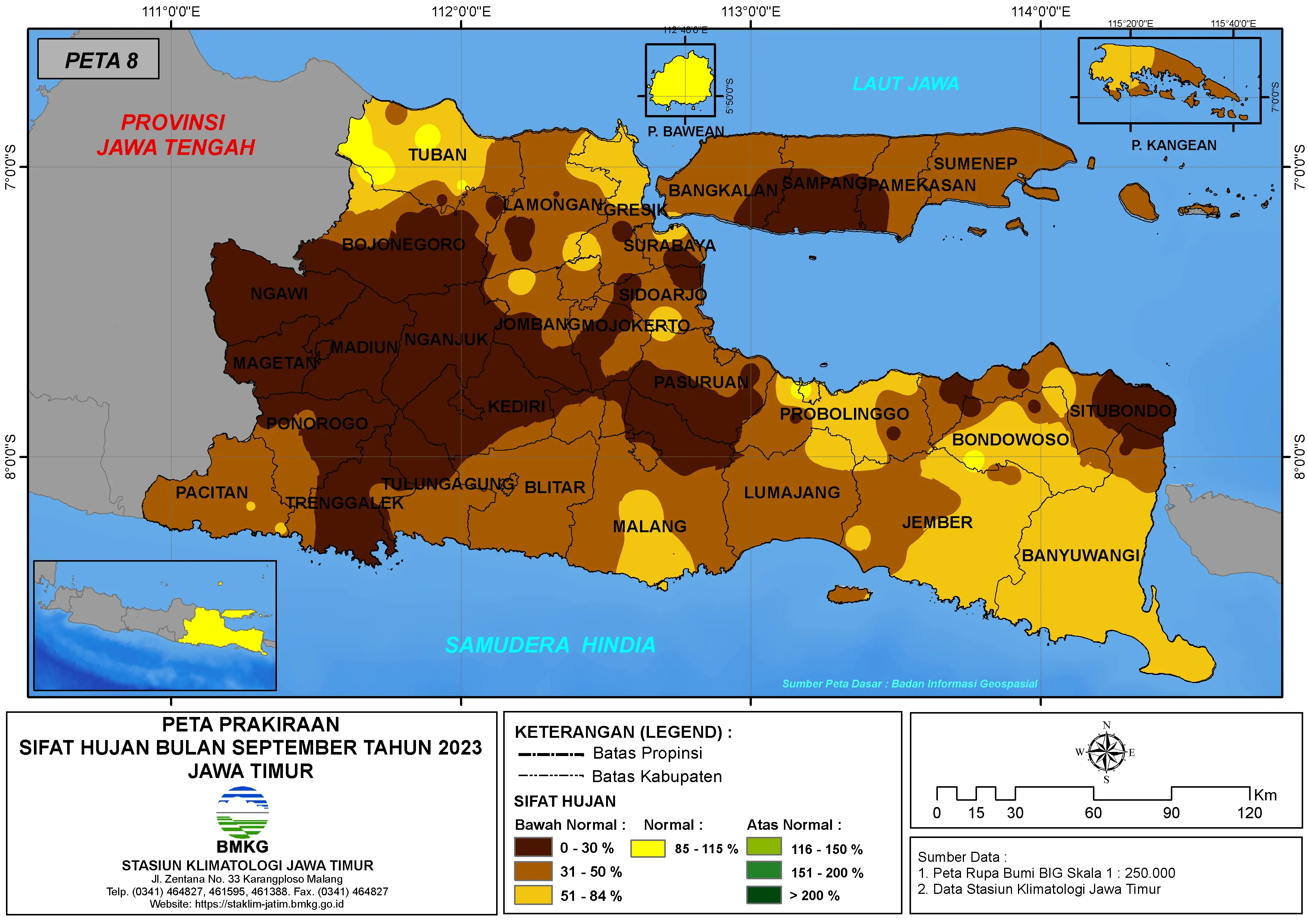 ( Prakiraan - Bulanan ) Sifat Hujan Bulan SEPTEMBER Tahun 2023 - Update dari Analisis Bulan Mei Tahun 2023 di Provinsi Jawa Timur
