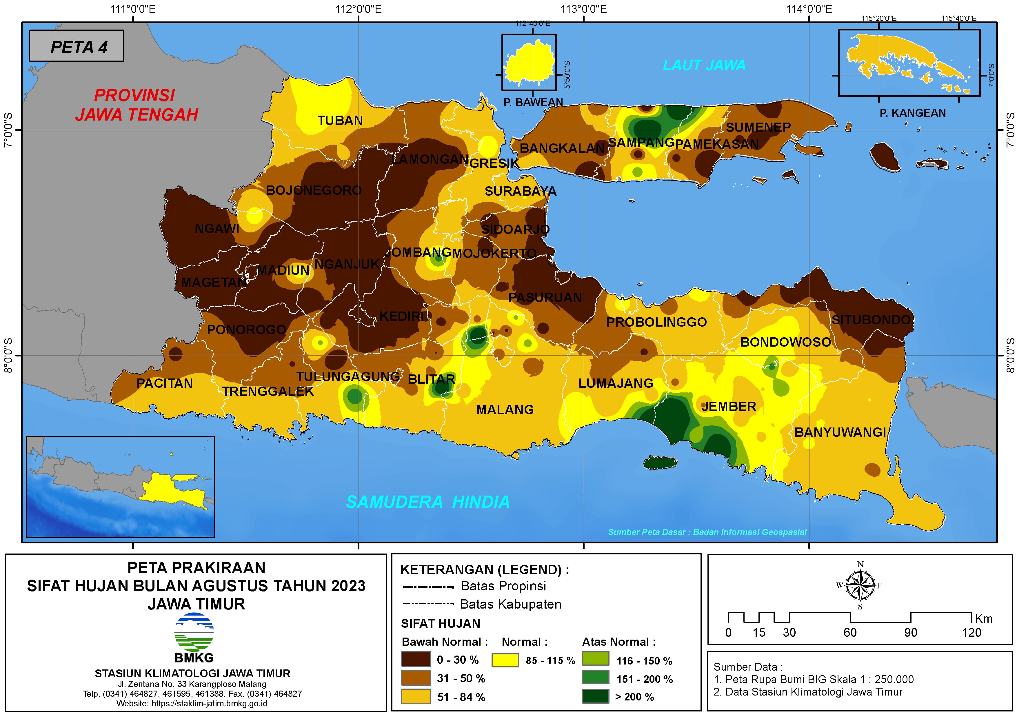 ( Prakiraan - Bulanan ) Sifat Hujan Bulan AGUSTUS Tahun 2023 - Update dari Analisis Bulan Juni Tahun 2023 di Provinsi Jawa Timur