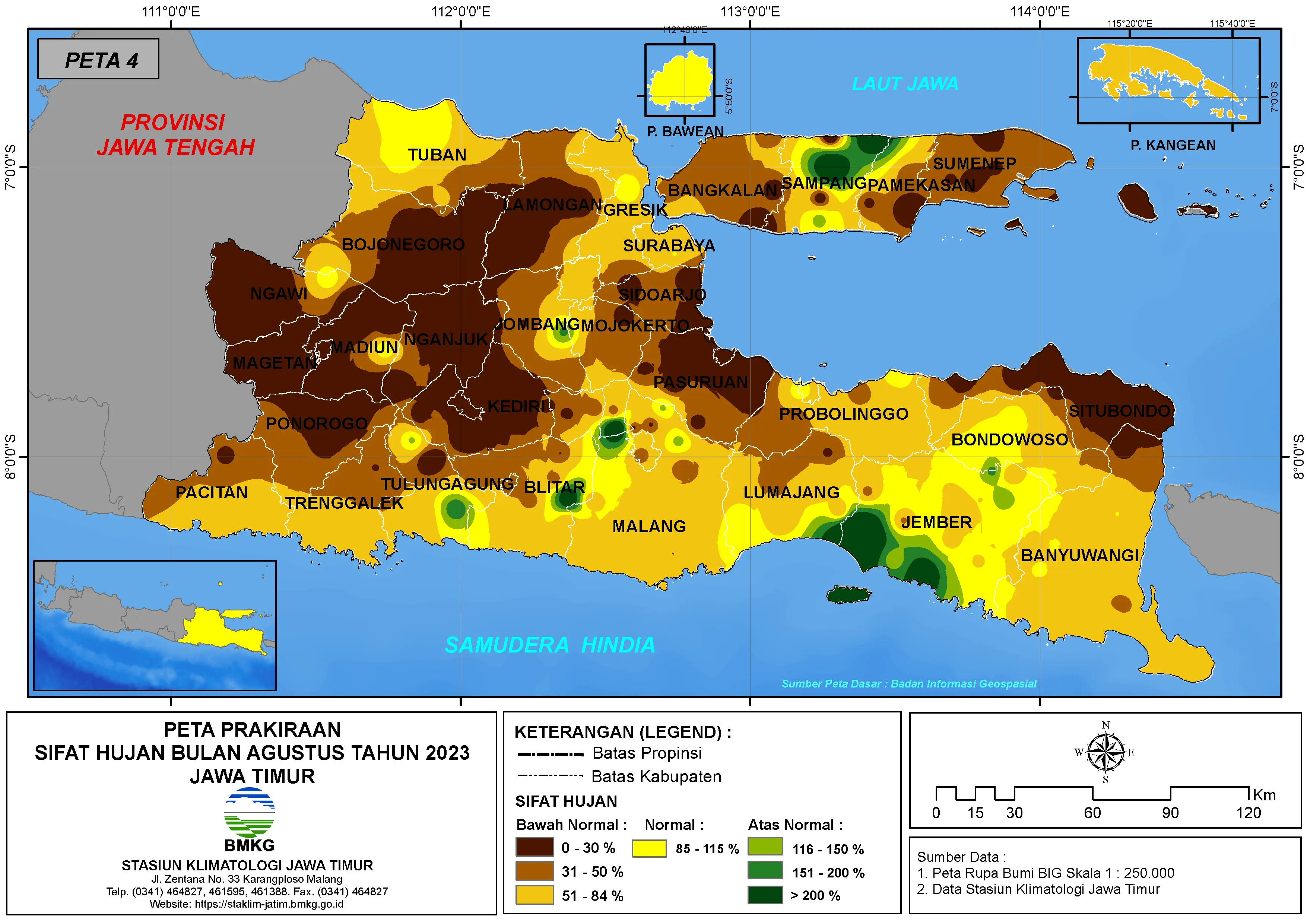 ( Prakiraan - Bulanan ) Sifat Hujan Bulan AGUSTUS Tahun 2023 - Update dari Analisis Bulan Juni Tahun 2023 di Provinsi Jawa Timur