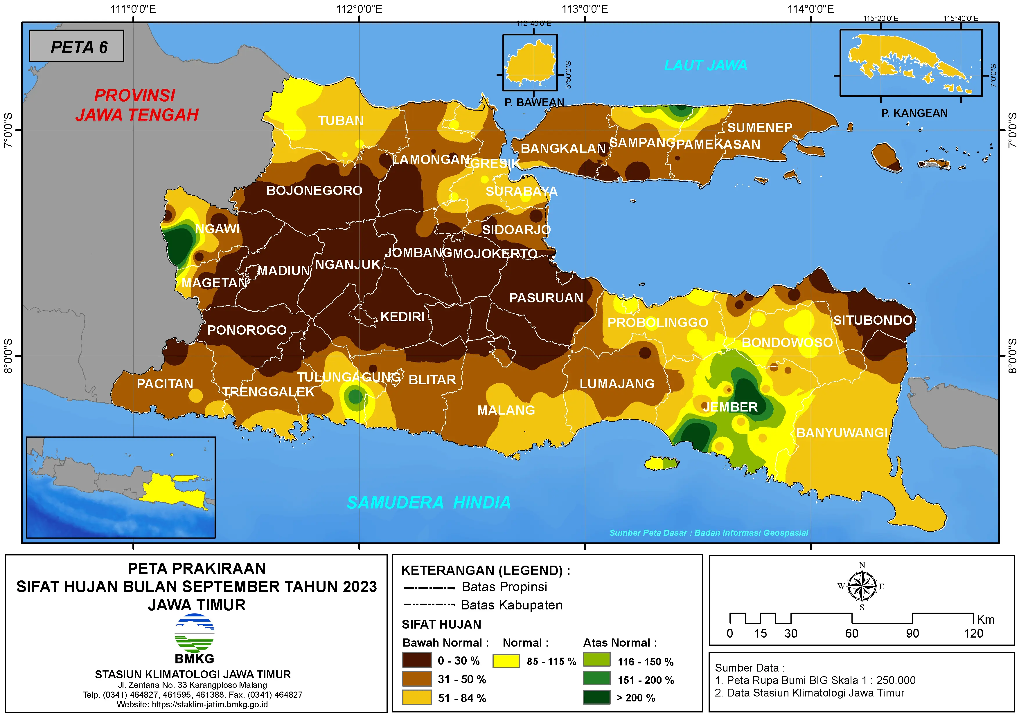 ( Prakiraan - Bulanan ) Sifat Hujan Bulan SEPTEMBER Tahun 2023 - Update dari Analisis Bulan Juni Tahun 2023 di Provinsi Jawa Timur