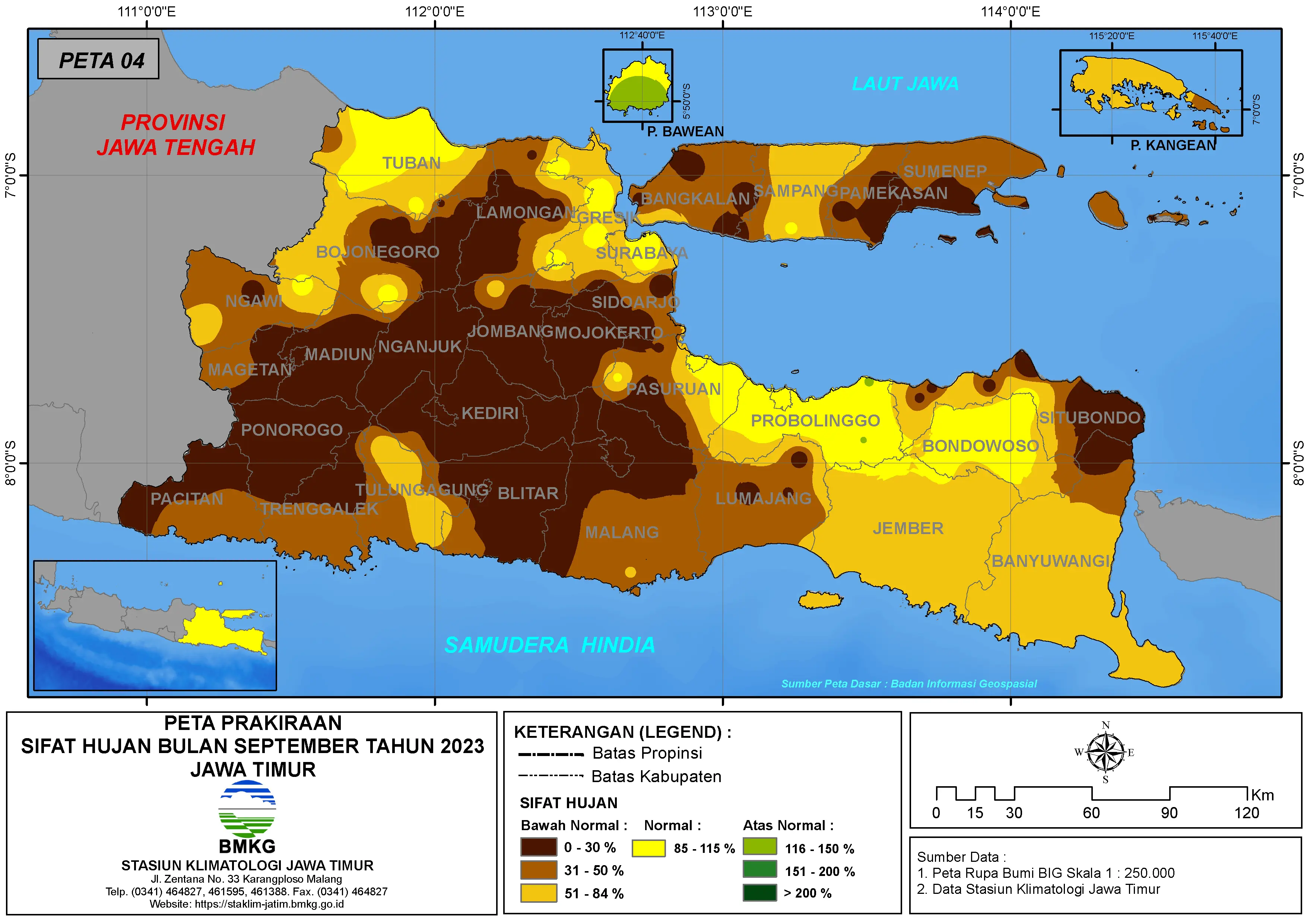 ( Prakiraan - Bulanan ) Sifat Hujan Bulan SEPTEMBER Tahun 2023 - Update dari Analisis Bulan Juli Tahun 2023 di Provinsi Jawa Timur