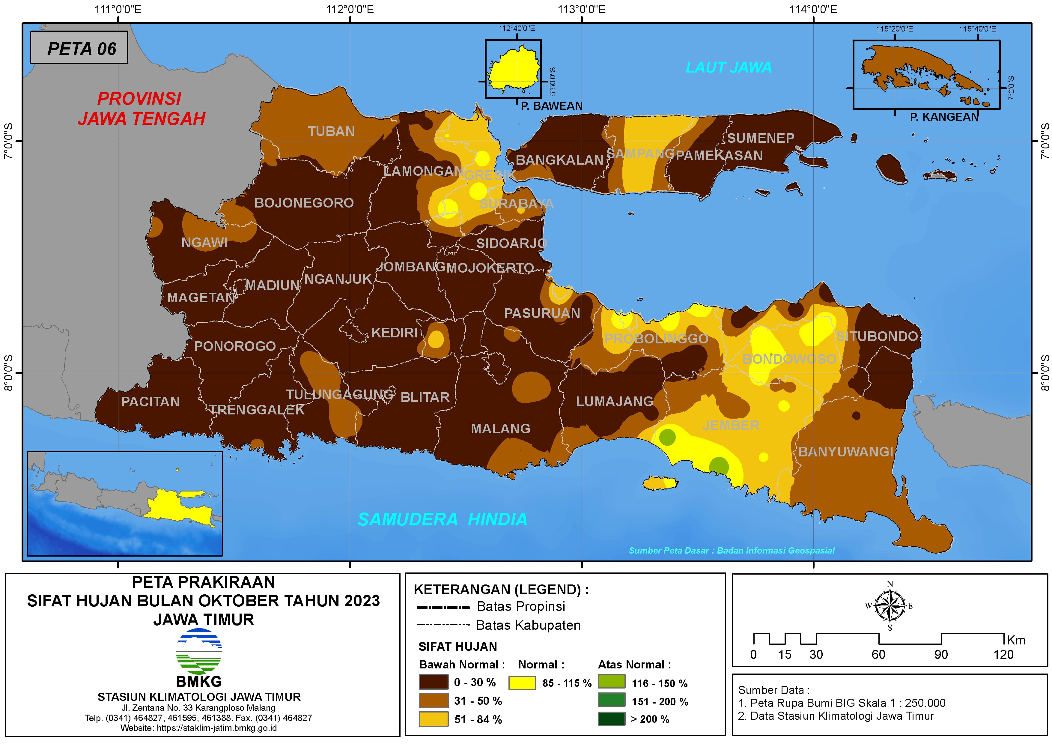 ( Prakiraan - Bulanan ) Sifat Hujan Bulan OKTOBER Tahun 2023 - Update dari Analisis Bulan Juli Tahun 2023 di Provinsi Jawa Timur