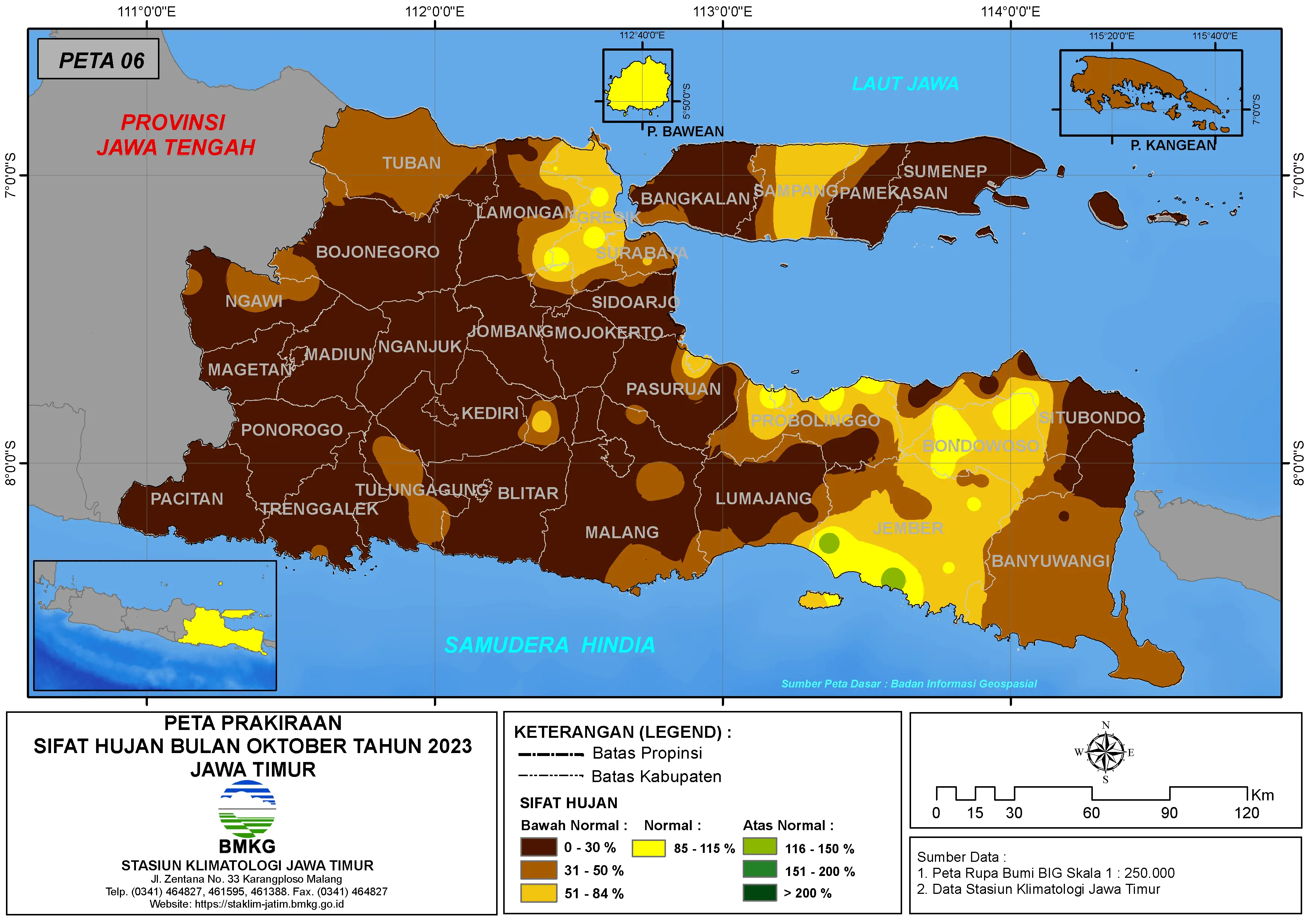 ( Prakiraan - Bulanan ) Sifat Hujan Bulan OKTOBER Tahun 2023 - Update dari Analisis Bulan Juli Tahun 2023 di Provinsi Jawa Timur