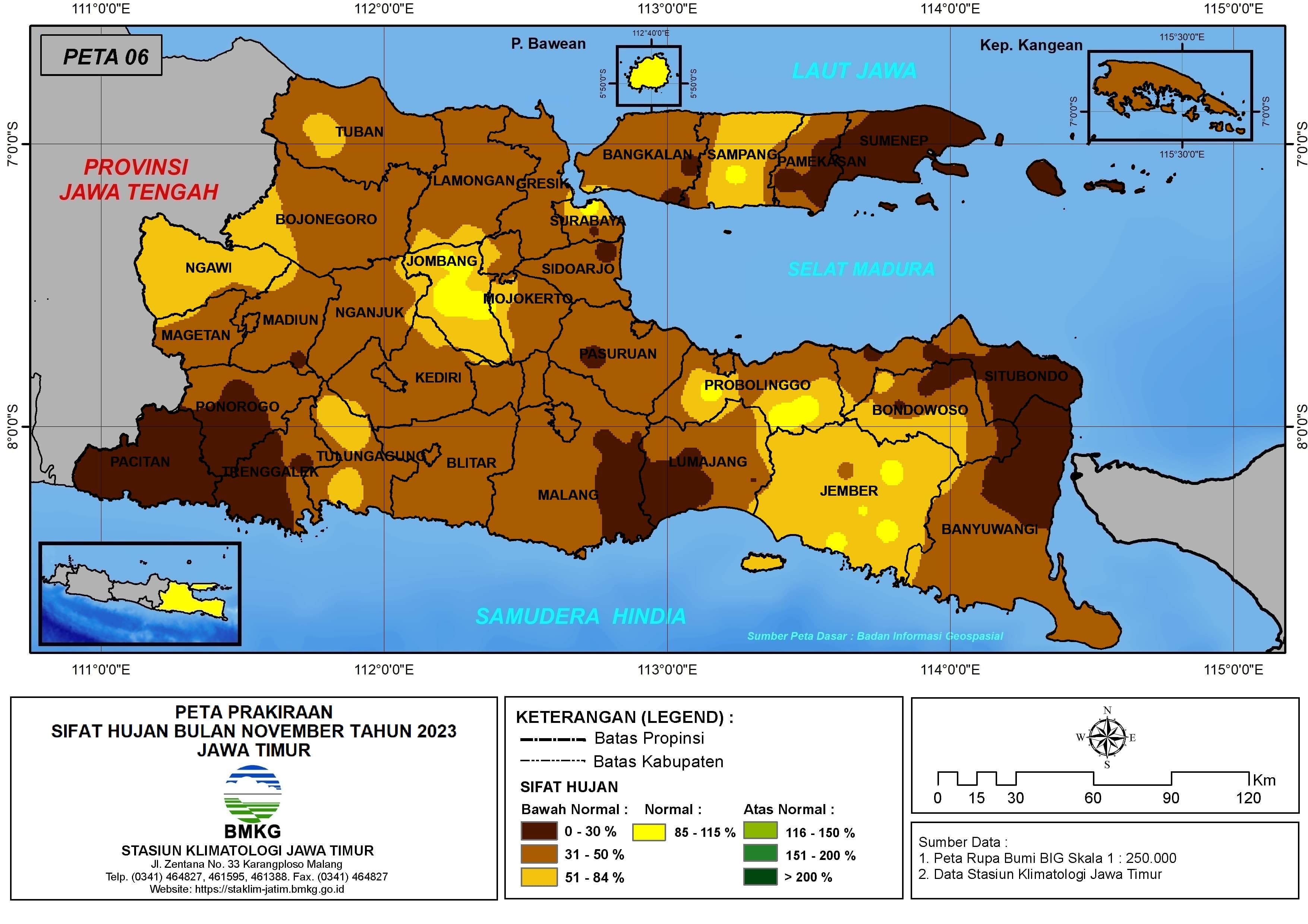( Prakiraan - Bulanan ) Sifat Hujan Bulan NOVEMBER Tahun 2023 - Update dari Analisis Bulan Agustus Tahun 2023 di Provinsi Jawa Timur