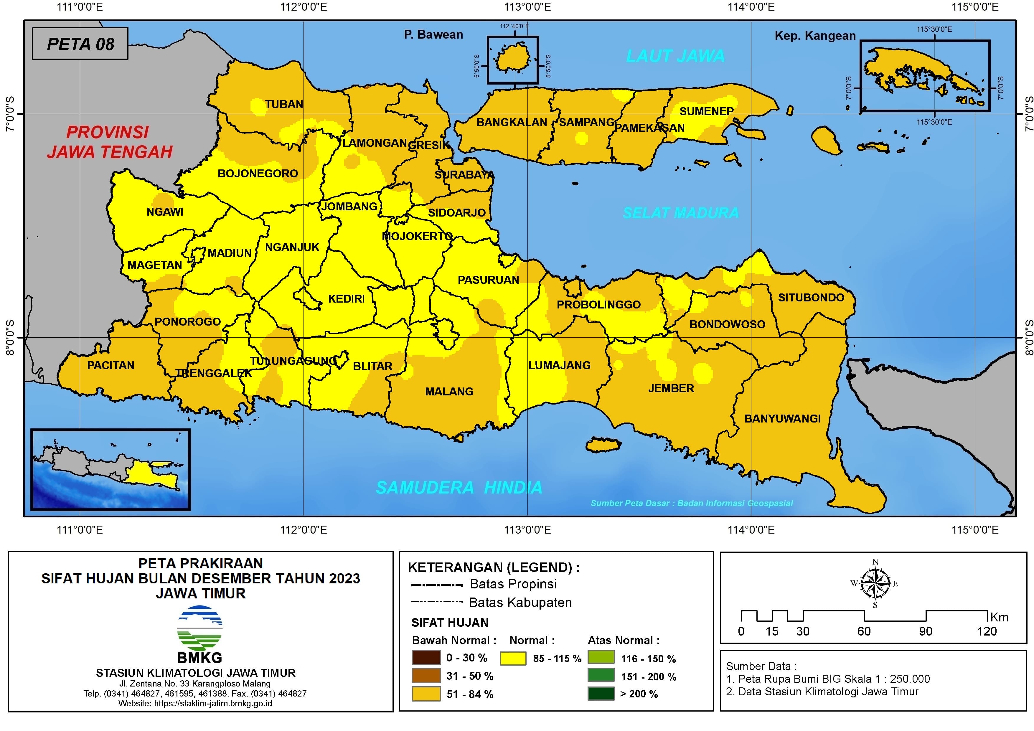 ( Prakiraan - Bulanan ) Sifat Hujan Bulan DESEMBER Tahun 2023 - Update dari Analisis Bulan Agustus Tahun 2023 di Provinsi Jawa Timur