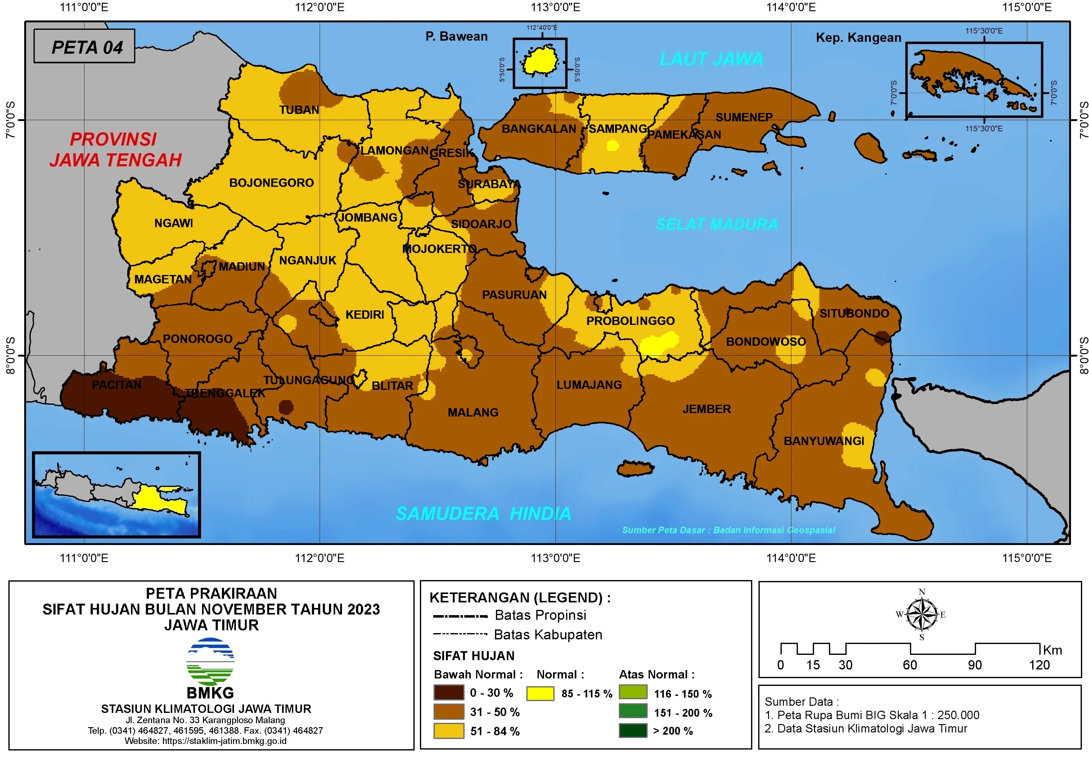 ( Prakiraan - Bulanan ) Sifat Hujan Bulan NOVEMBER Tahun 2023 - Update dari Analisis Bulan September Tahun 2023 di Provinsi Jawa Timur
