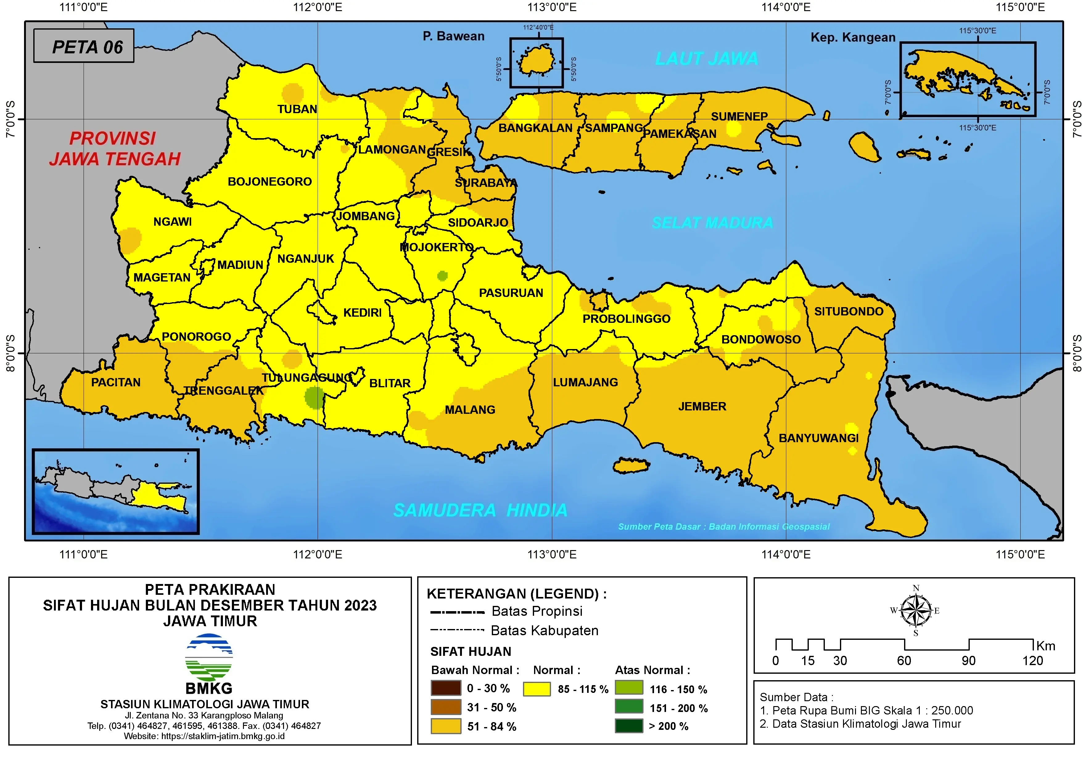 ( Prakiraan - Bulanan ) Sifat Hujan Bulan DESEMBER Tahun 2023 - Update dari Analisis Bulan September Tahun 2023 di Provinsi Jawa Timur