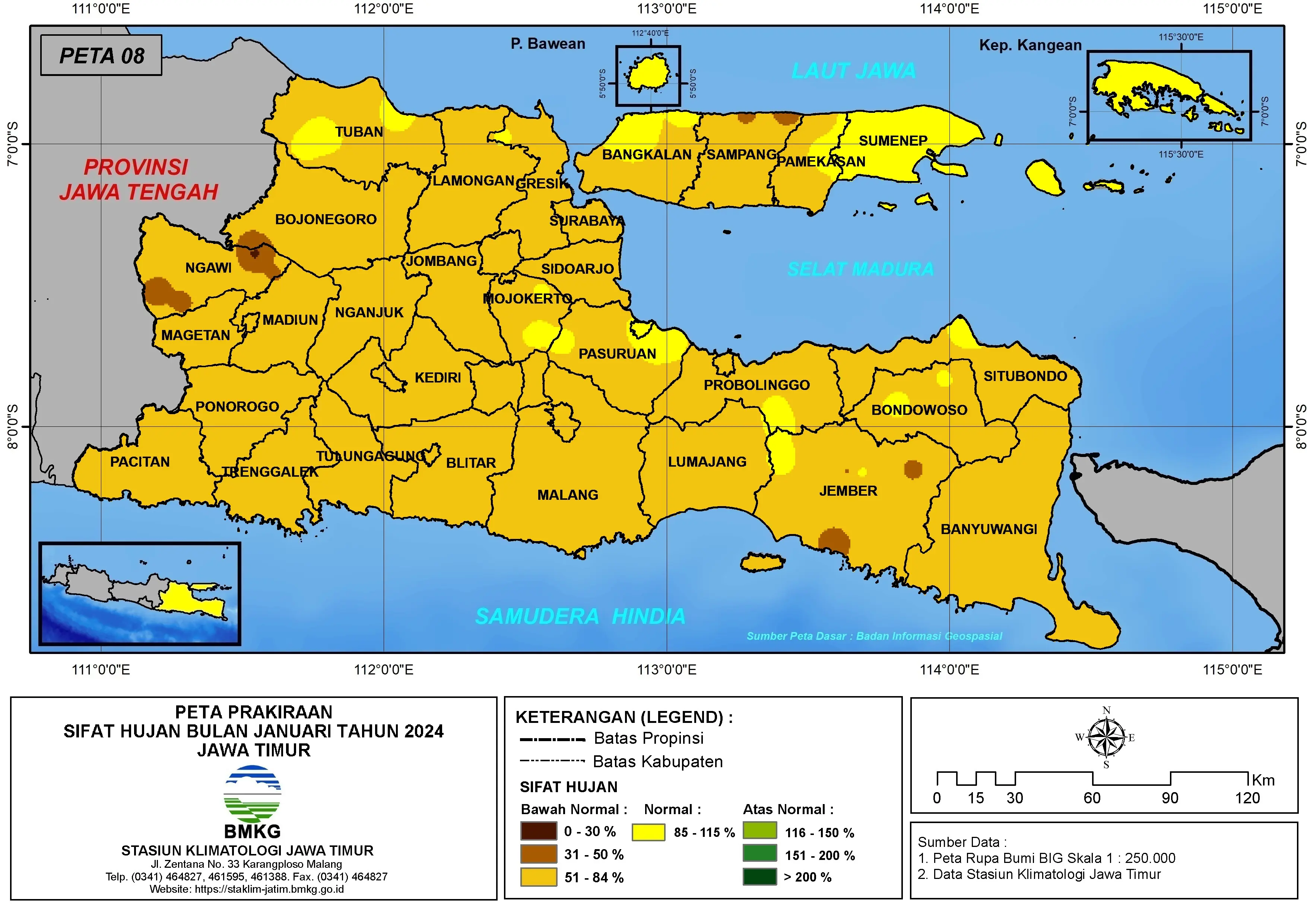 ( Prakiraan - Bulanan ) Sifat Hujan Bulan JANUARI Tahun 2024 - Update dari Analisis Bulan September Tahun 2023 di Provinsi Jawa Timur