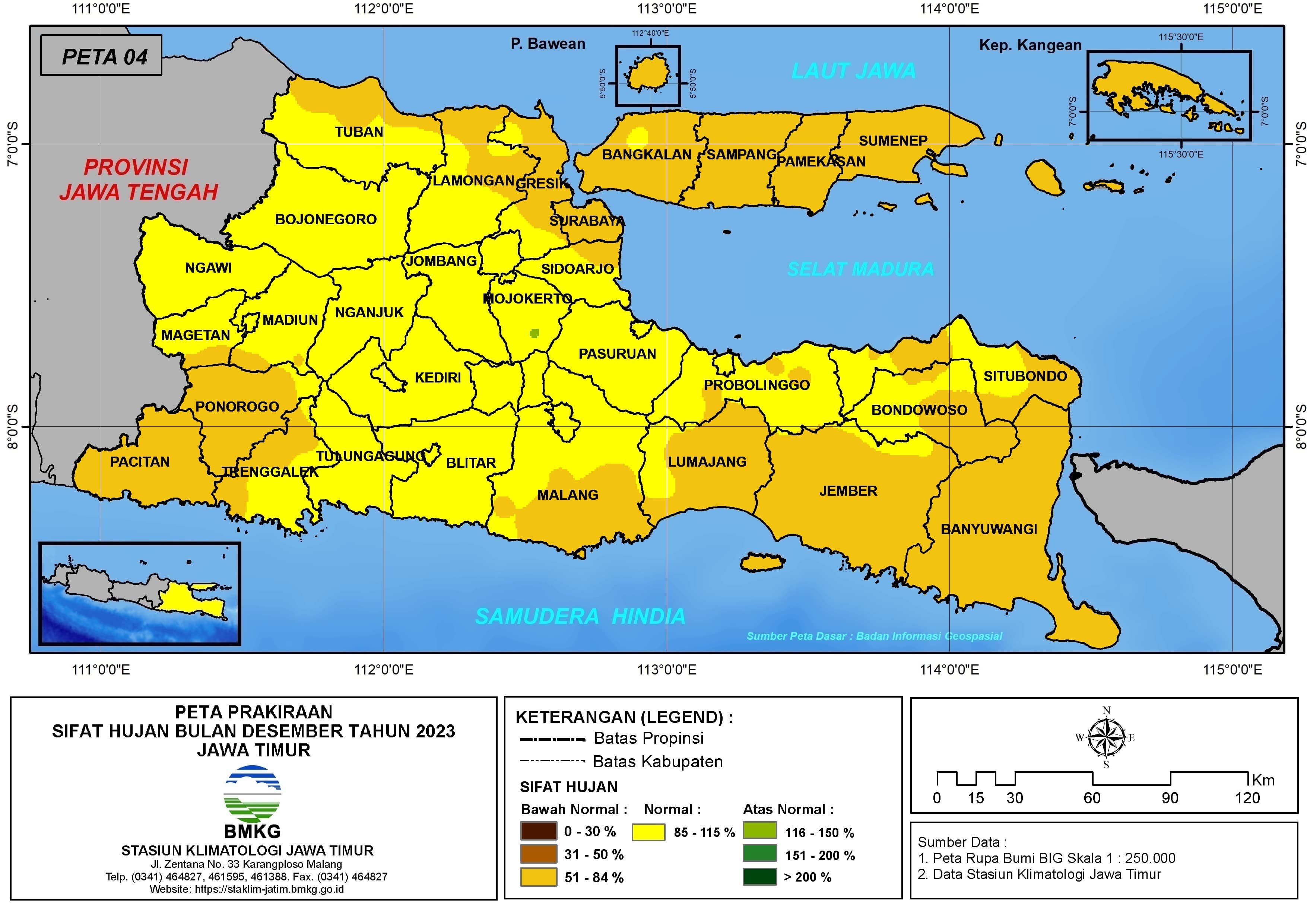 ( Prakiraan - Bulanan ) Sifat Hujan Bulan DESEMBER Tahun 2023 - Update dari Analisis Bulan Oktober Tahun 2023 di Provinsi Jawa Timur