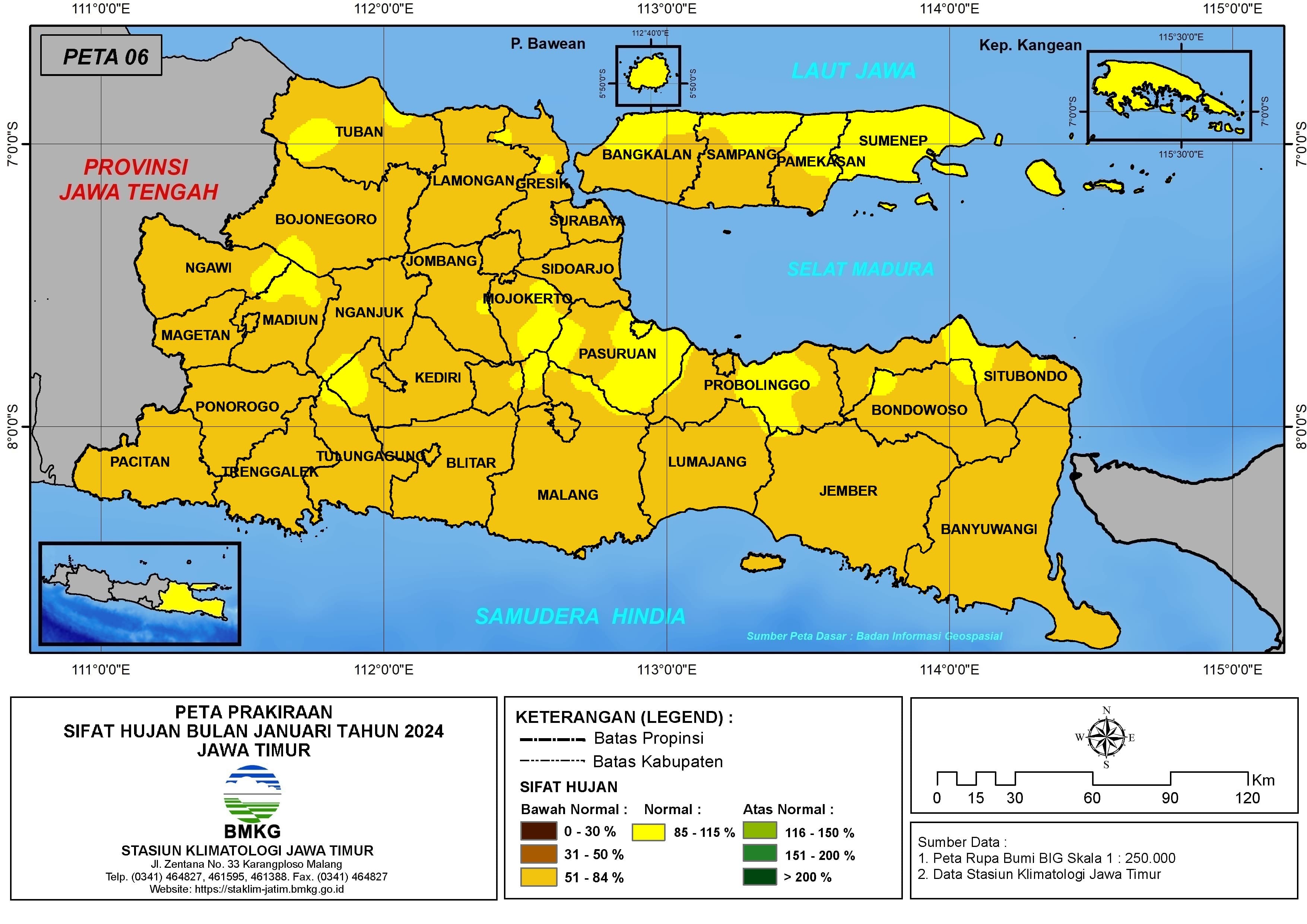 ( Prakiraan - Bulanan ) Sifat Hujan Bulan JANUARI Tahun 2024 - Update dari Analisis Bulan Oktober Tahun 2023 di Provinsi Jawa Timur