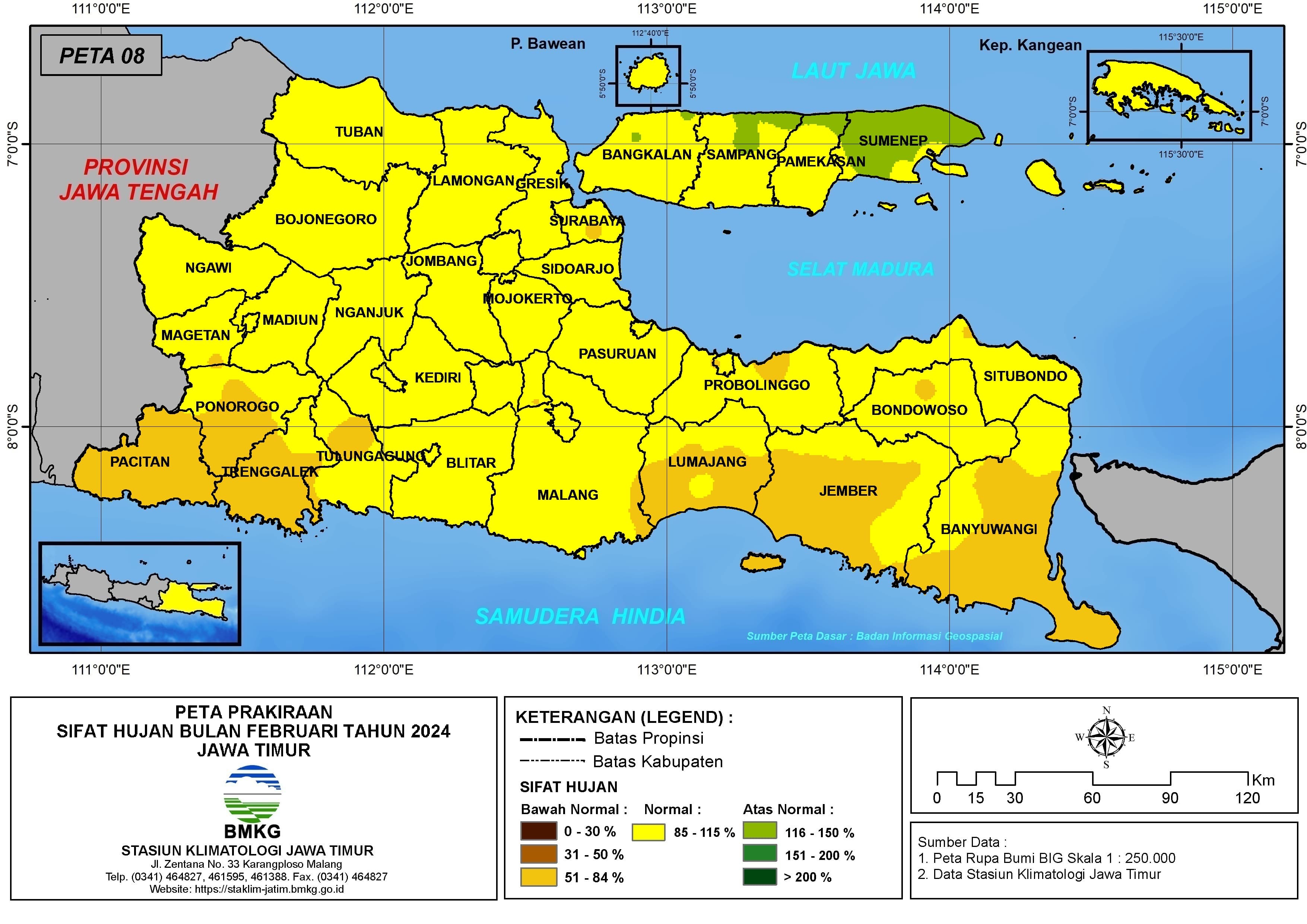 ( Prakiraan - Bulanan ) Sifat Hujan Bulan FEBRUARI Tahun 2024 - Update dari Analisis Bulan Oktober Tahun 2023 di Provinsi Jawa Timur