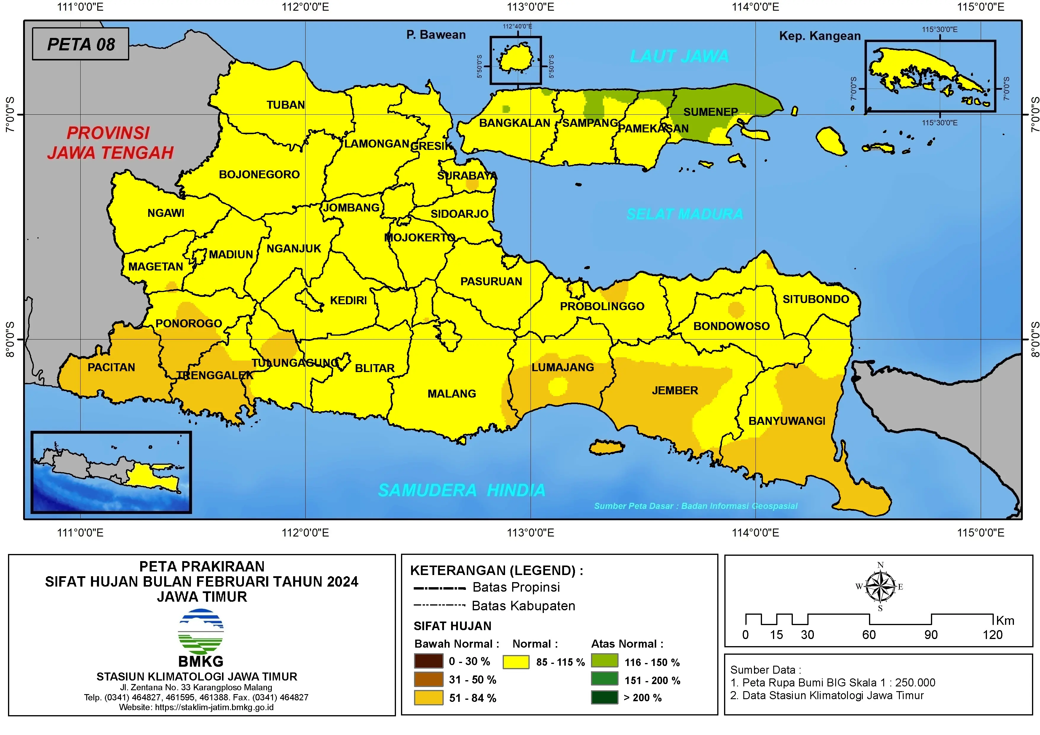 ( Prakiraan - Bulanan ) Sifat Hujan Bulan FEBRUARI Tahun 2024 - Update dari Analisis Bulan Oktober Tahun 2023 di Provinsi Jawa Timur