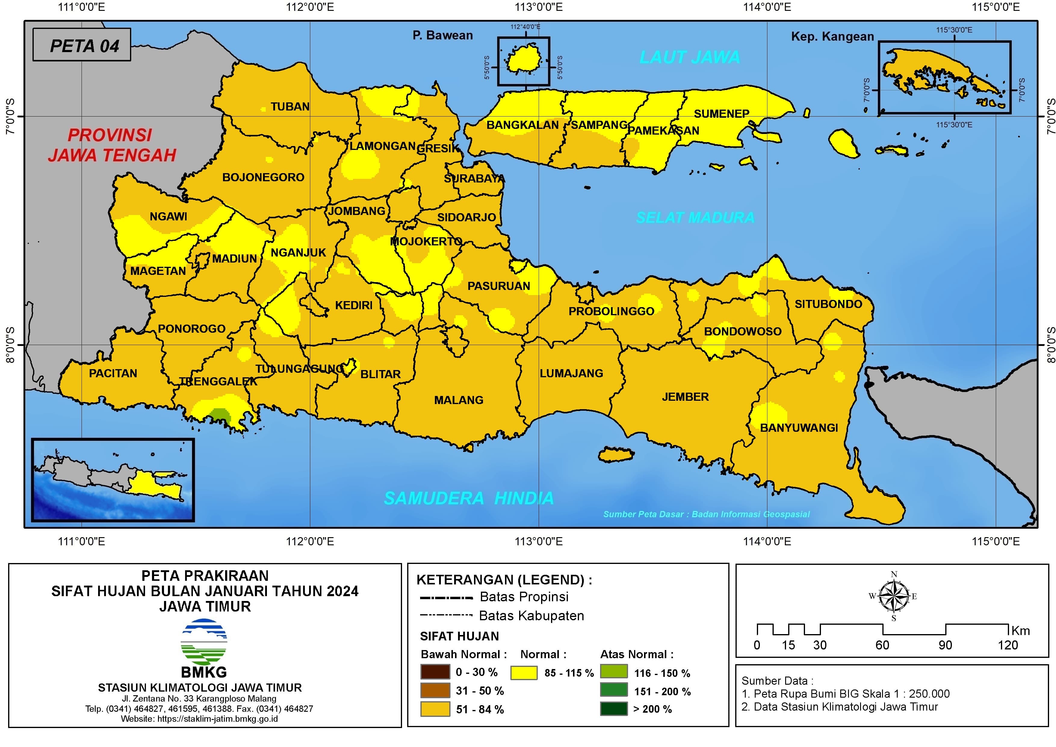 ( Prakiraan - Bulanan ) Sifat Hujan Bulan JANUARI Tahun 2024 - Update dari Analisis Bulan November Tahun 2023 di Provinsi Jawa Timur