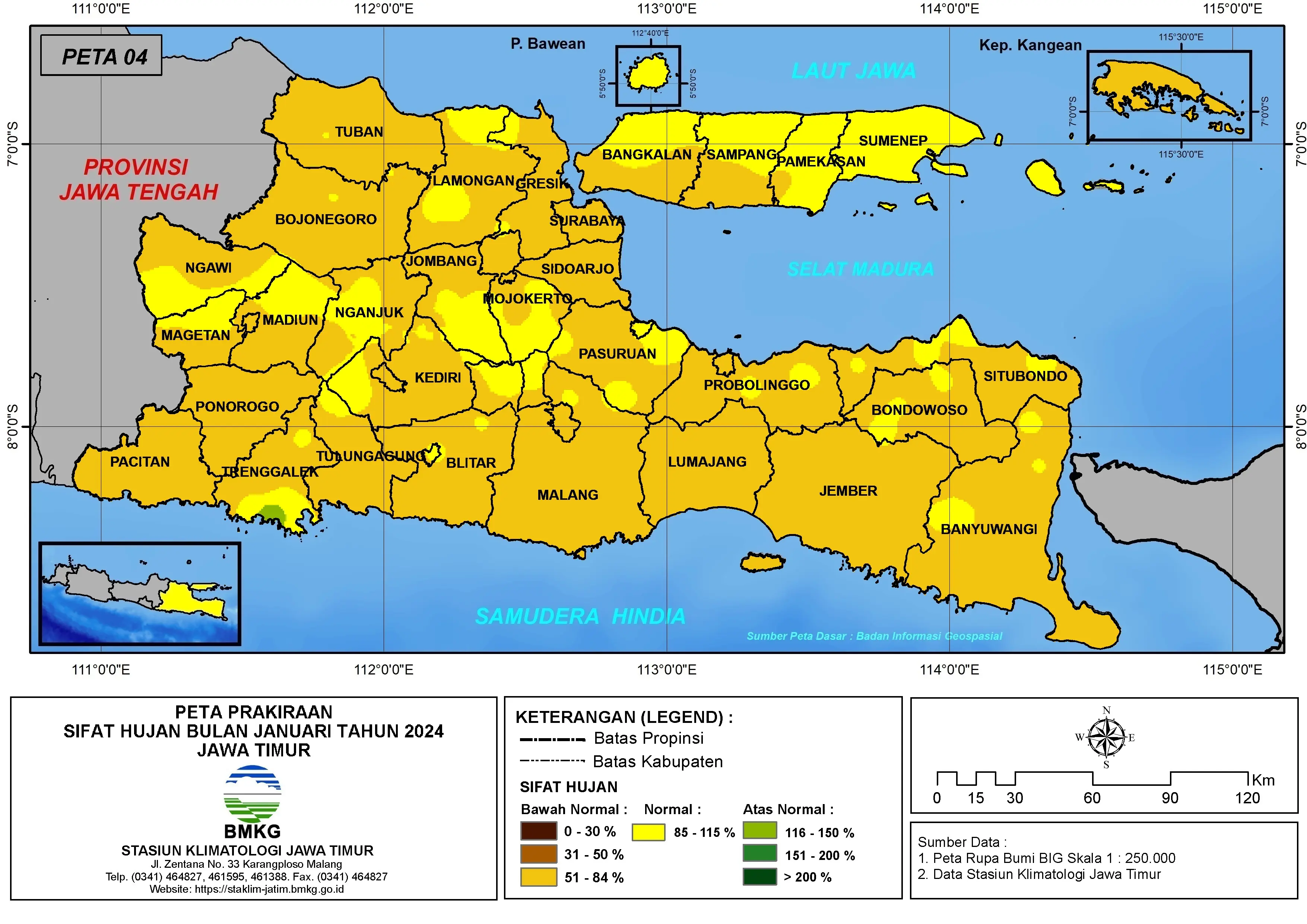 ( Prakiraan - Bulanan ) Sifat Hujan Bulan JANUARI Tahun 2024 - Update dari Analisis Bulan November Tahun 2023 di Provinsi Jawa Timur