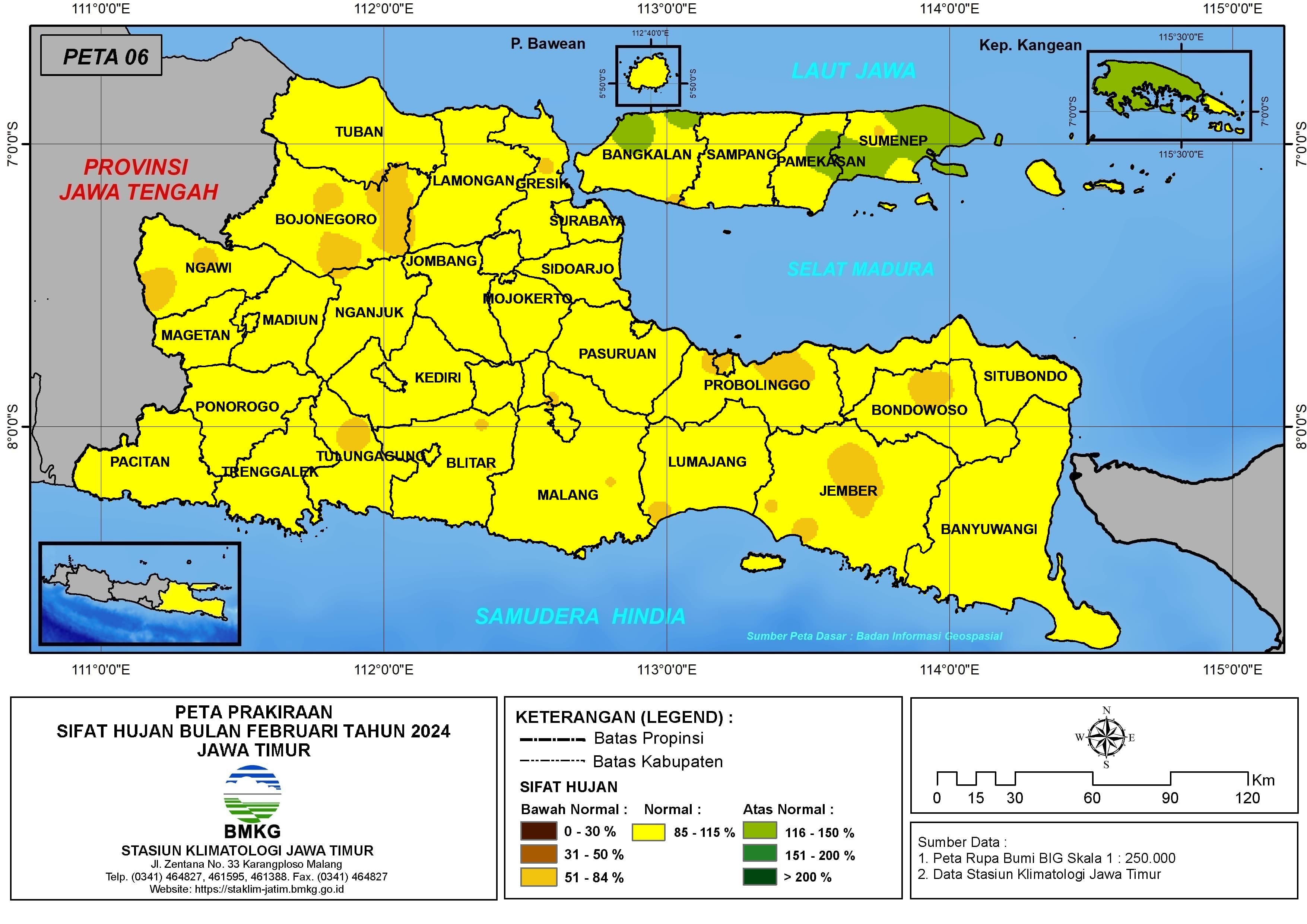 ( Prakiraan - Bulanan ) Sifat Hujan Bulan FEBRUARI Tahun 2024 - Update dari Analisis Bulan November Tahun 2023 di Provinsi Jawa Timur