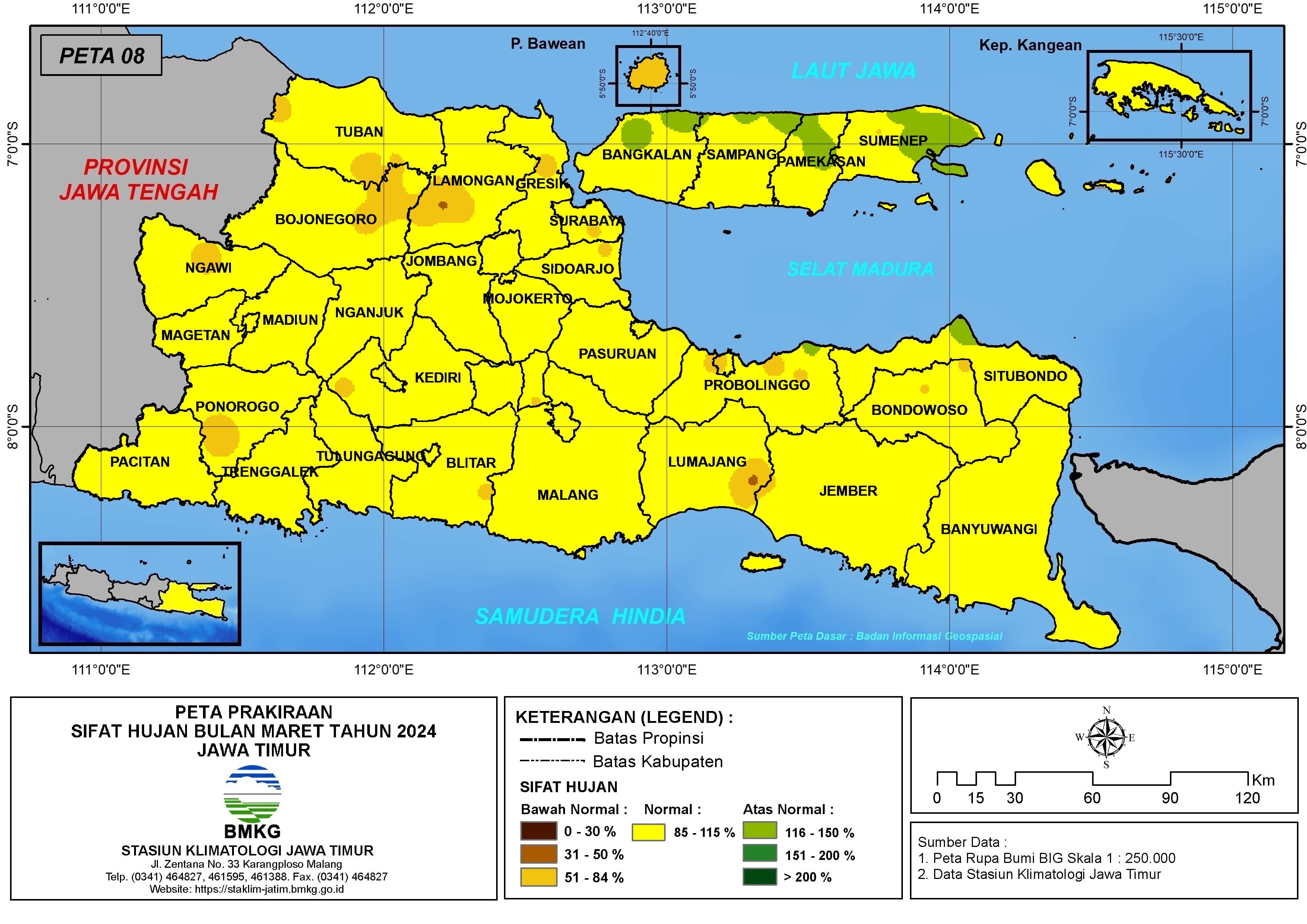 ( Prakiraan - Bulanan ) Sifat Hujan Bulan MARET Tahun 2024 - Update dari Analisis Bulan November Tahun 2023 di Provinsi Jawa Timur