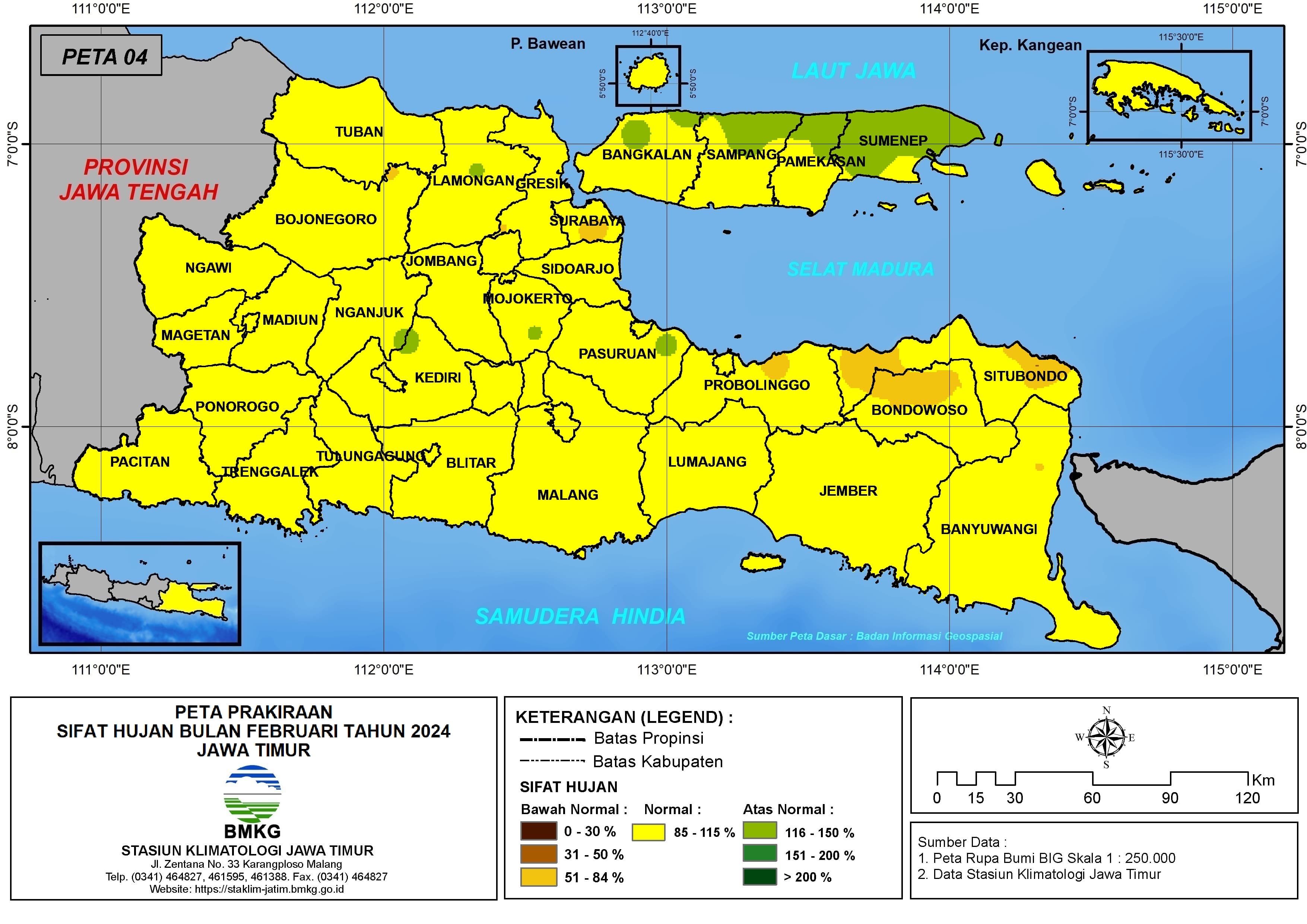 ( Prakiraan - Bulanan ) Sifat Hujan Bulan FEBRUARI Tahun 2024 - Update dari Analisis Bulan Desember Tahun 2023 di Provinsi Jawa Timur