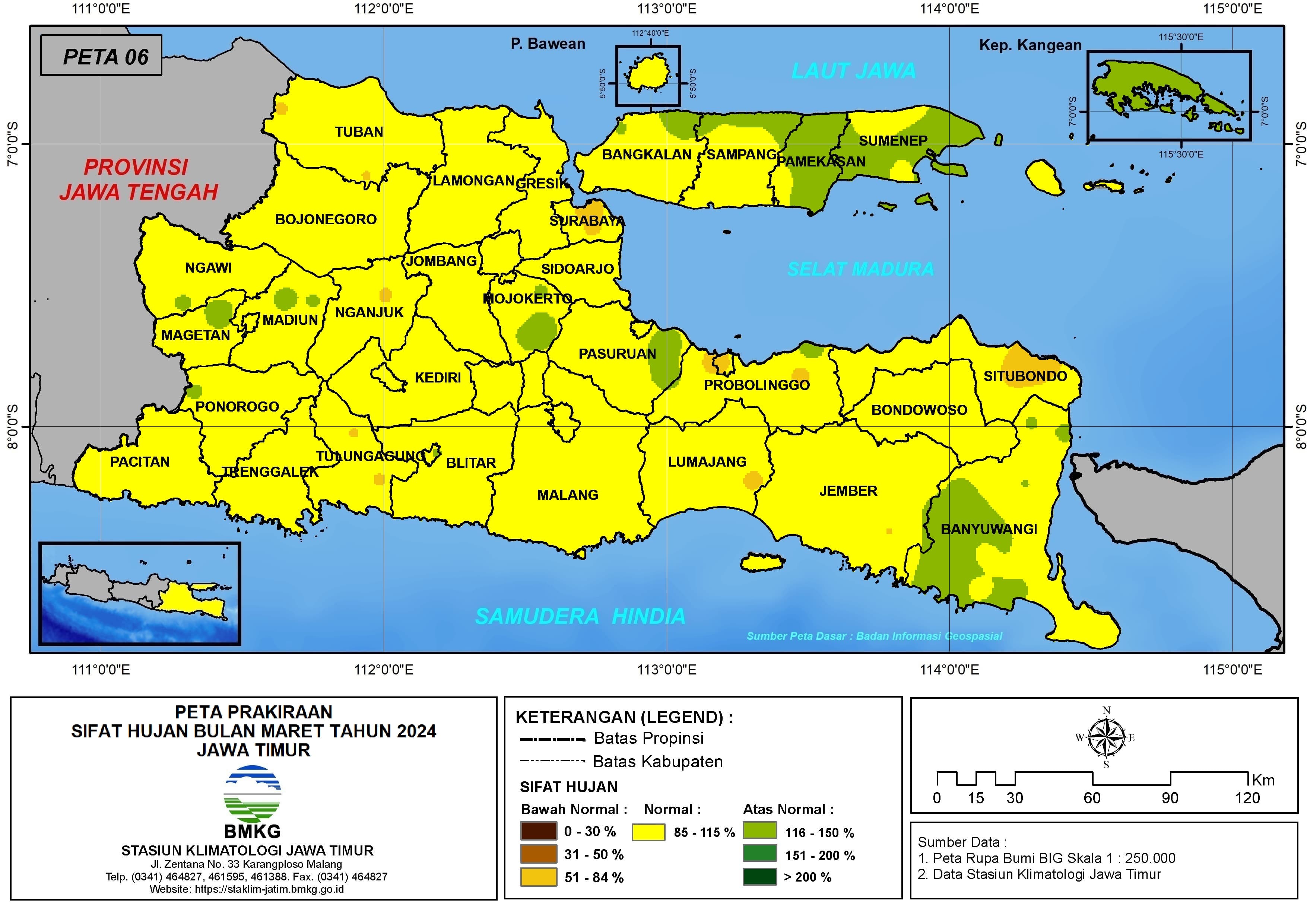 ( Prakiraan - Bulanan ) Sifat Hujan Bulan MARET Tahun 2024 - Update dari Analisis Bulan Desember Tahun 2023 di Provinsi Jawa Timur