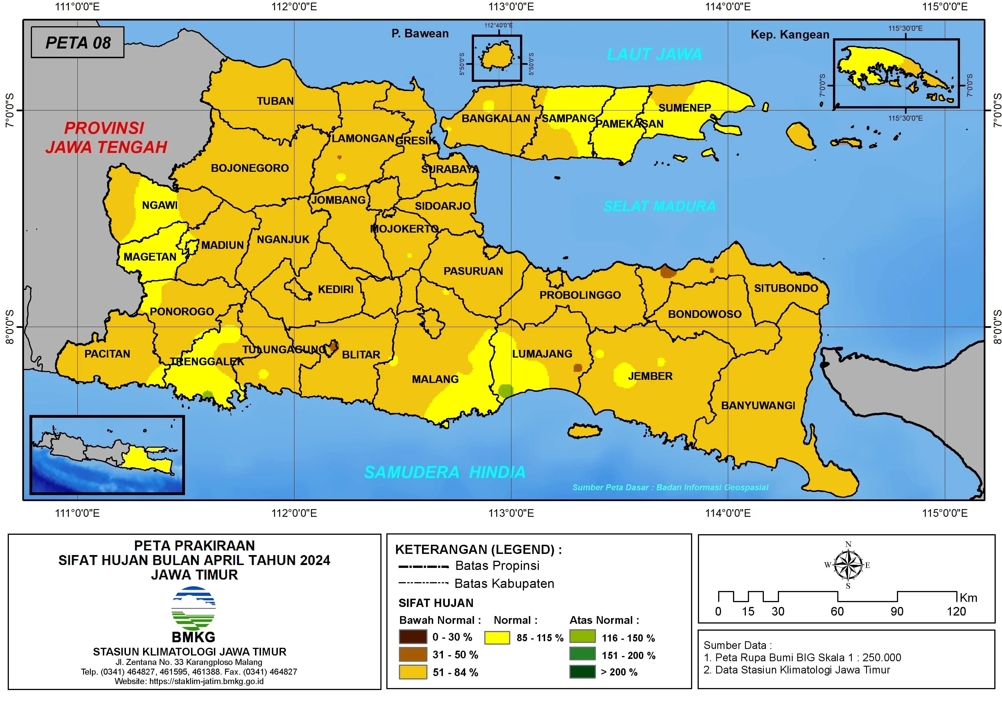 ( Prakiraan - Bulanan ) Sifat Hujan Bulan APRIL Tahun 2024 - Update dari Analisis Bulan Desember Tahun 2023 di Provinsi Jawa Timur