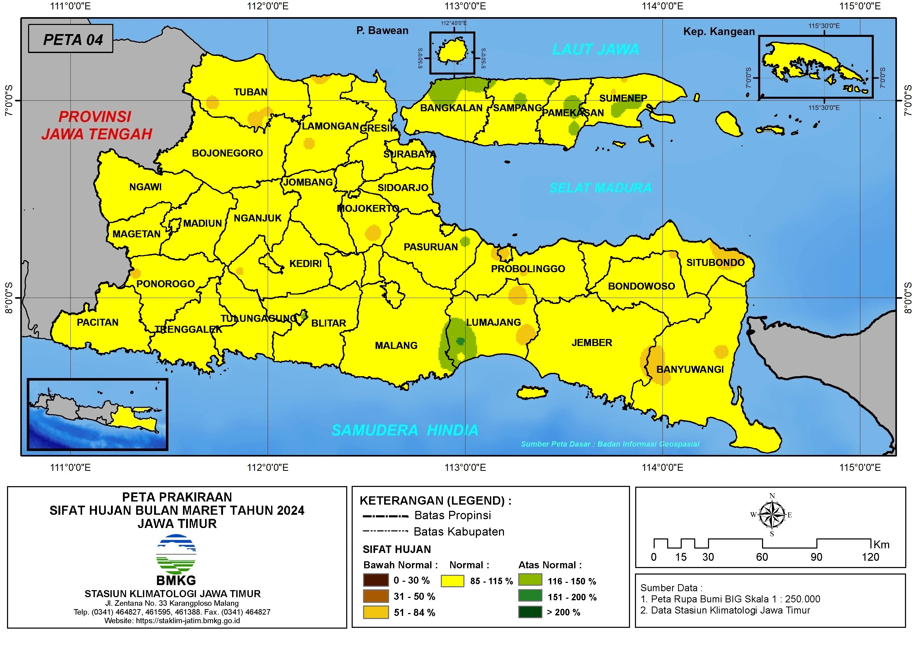 ( Prakiraan - Bulanan ) Sifat Hujan Bulan MARET Tahun 2024 - Update dari Analisis Bulan Januari Tahun 2024 di Provinsi Jawa Timur
