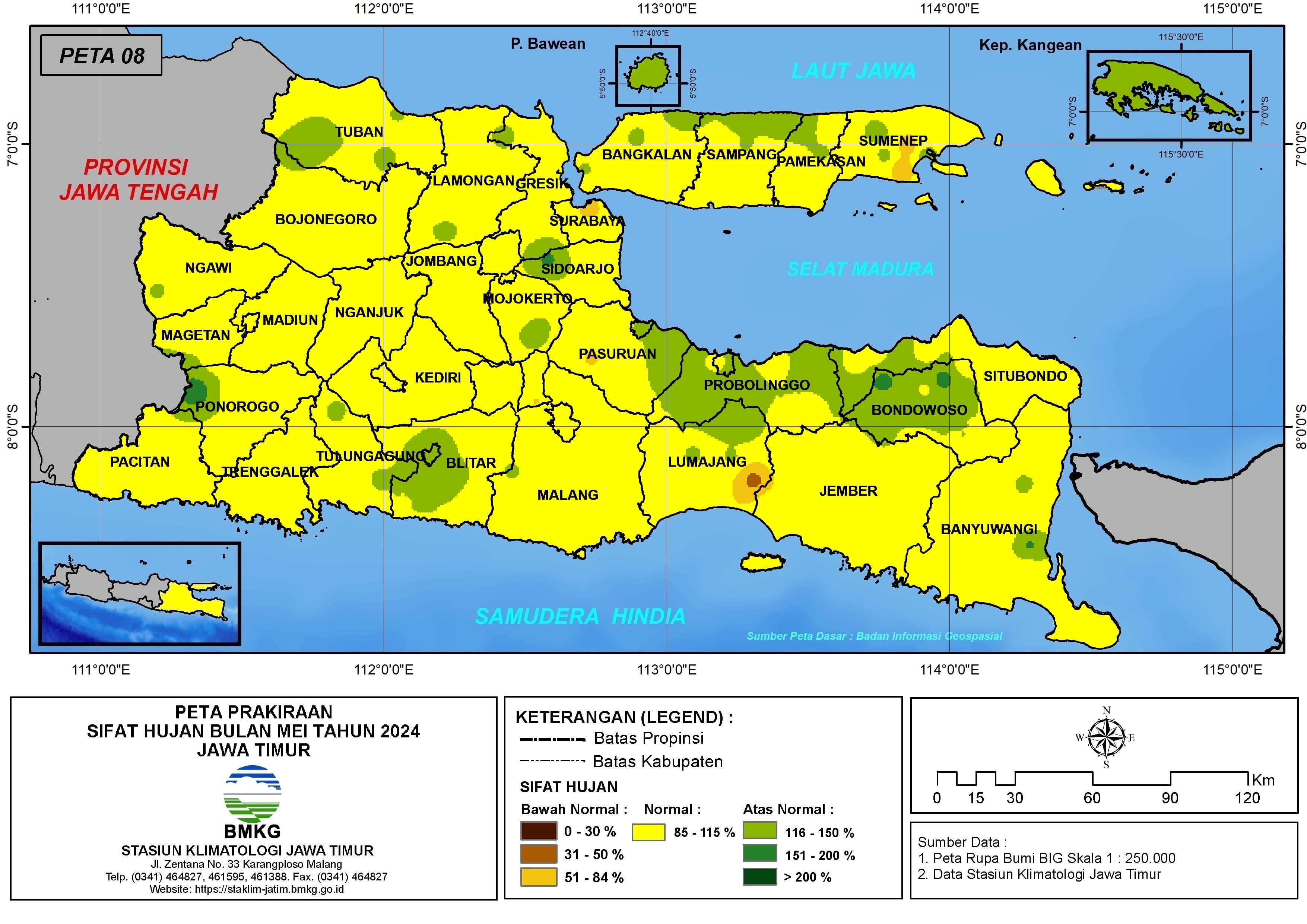 ( Prakiraan - Bulanan ) Sifat Hujan Bulan MEI Tahun 2024 - Update dari Analisis Bulan Januari Tahun 2024 di Provinsi Jawa Timur