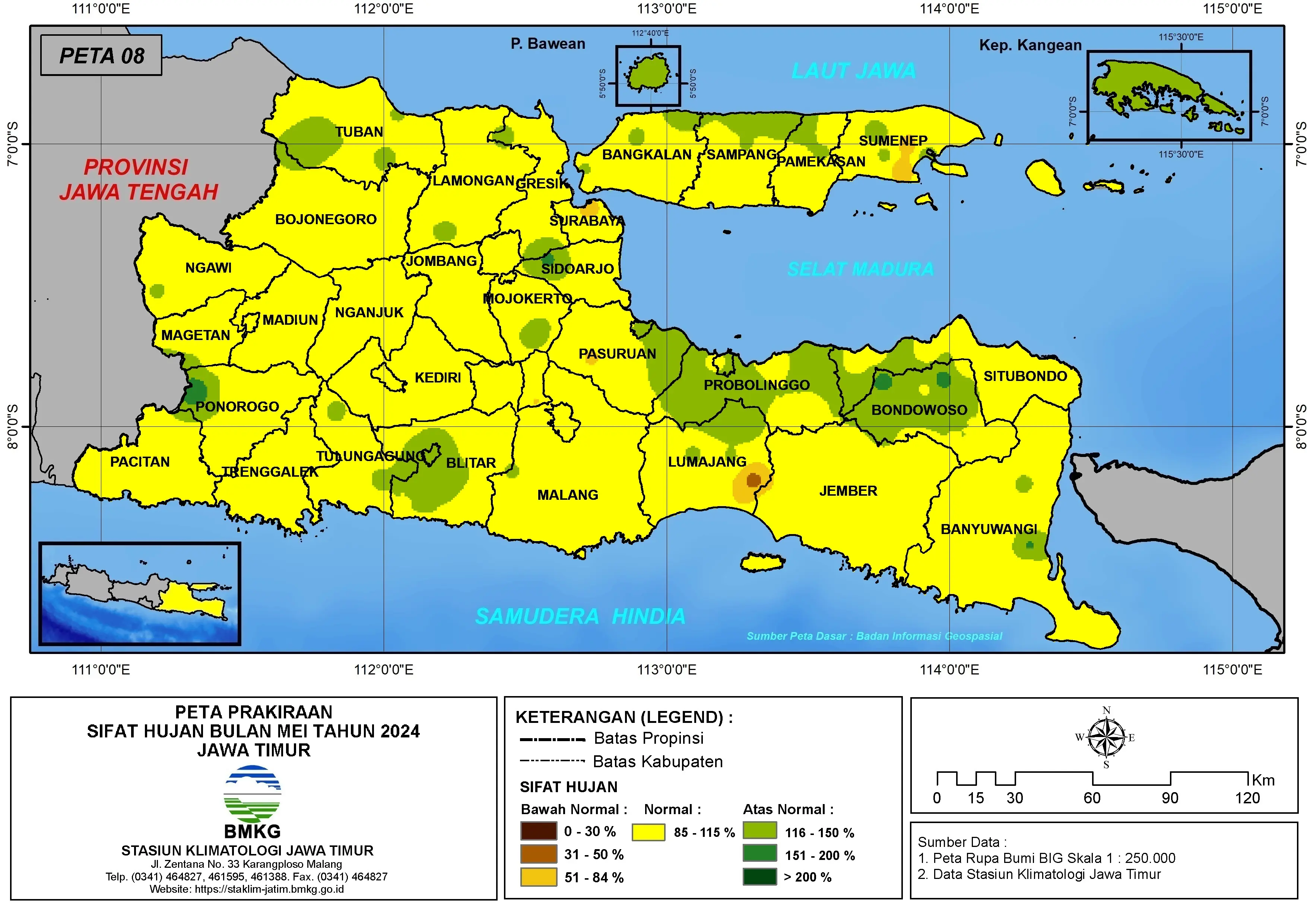 ( Prakiraan - Bulanan ) Sifat Hujan Bulan MEI Tahun 2024 - Update dari Analisis Bulan Januari Tahun 2024 di Provinsi Jawa Timur