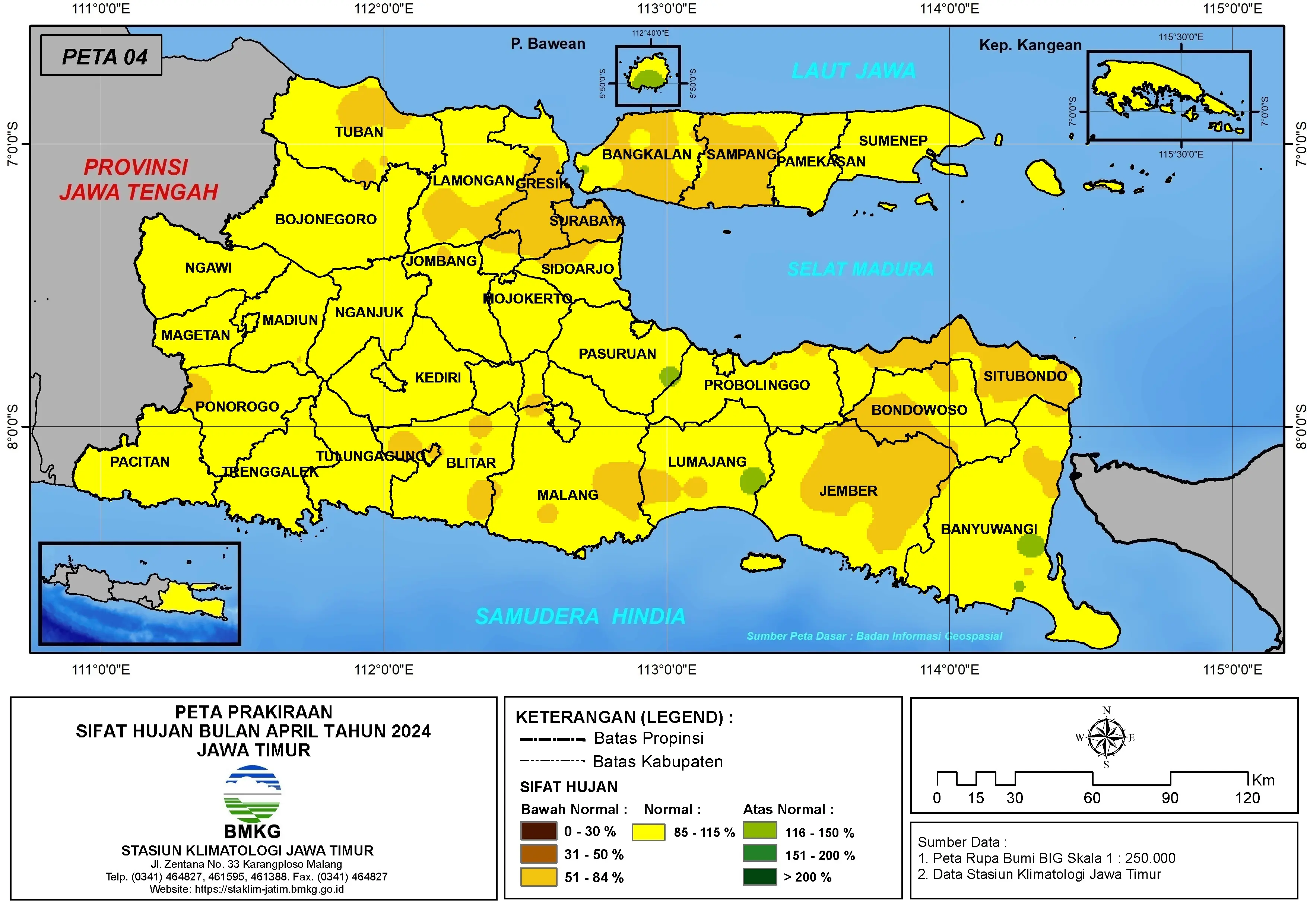 ( Prakiraan - Bulanan ) Sifat Hujan Bulan APRIL Tahun 2024 - Update dari Analisis Bulan Februari Tahun 2024 di Provinsi Jawa Timur