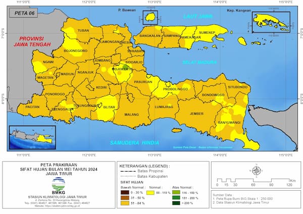 ( Prakiraan - Bulanan ) Sifat Hujan Bulan MEI Tahun 2024 - Update dari Analisis Bulan Februari Tahun 2024 di Provinsi Jawa Timur
