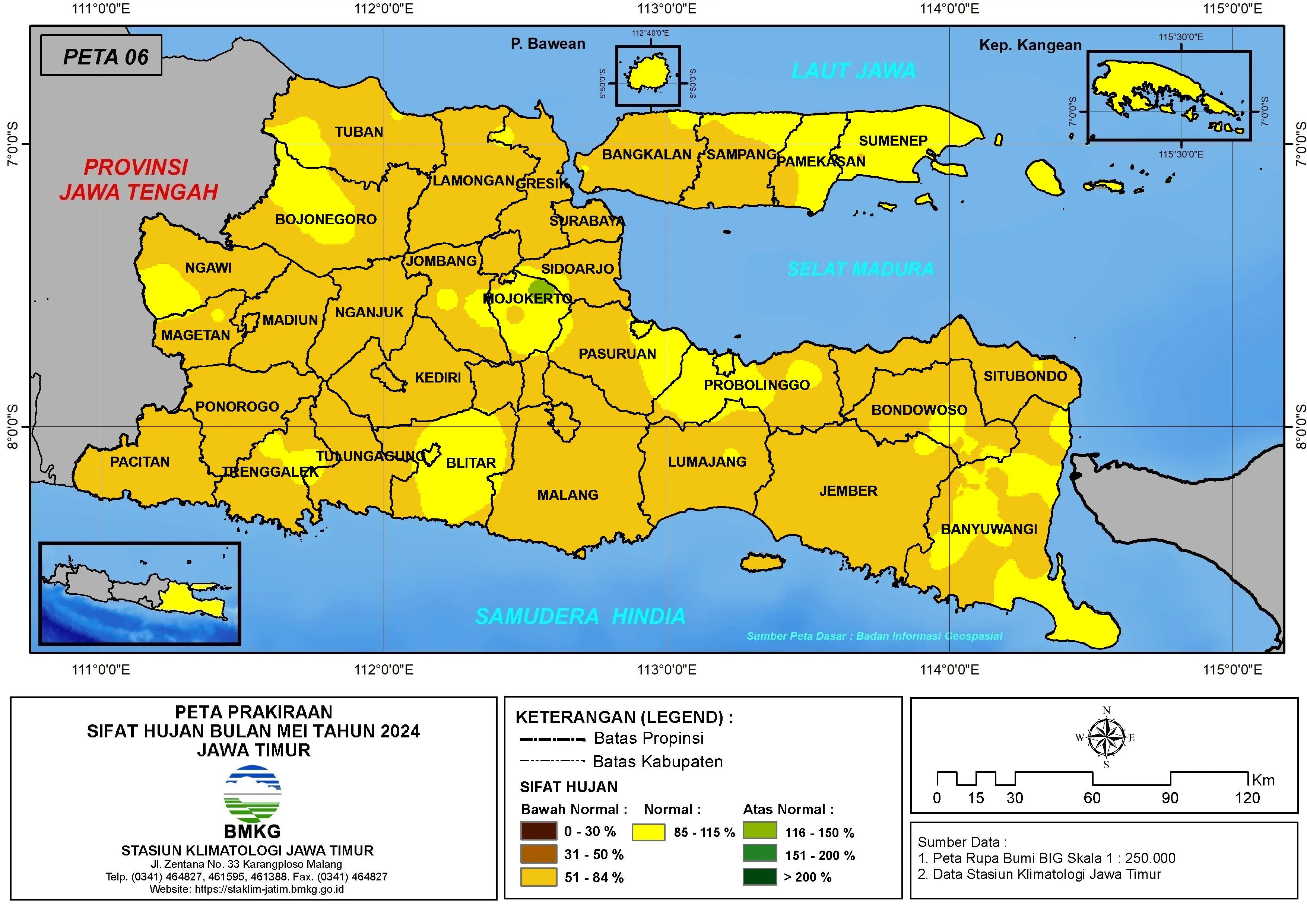 ( Prakiraan - Bulanan ) Sifat Hujan Bulan MEI Tahun 2024 - Update dari Analisis Bulan Februari Tahun 2024 di Provinsi Jawa Timur
