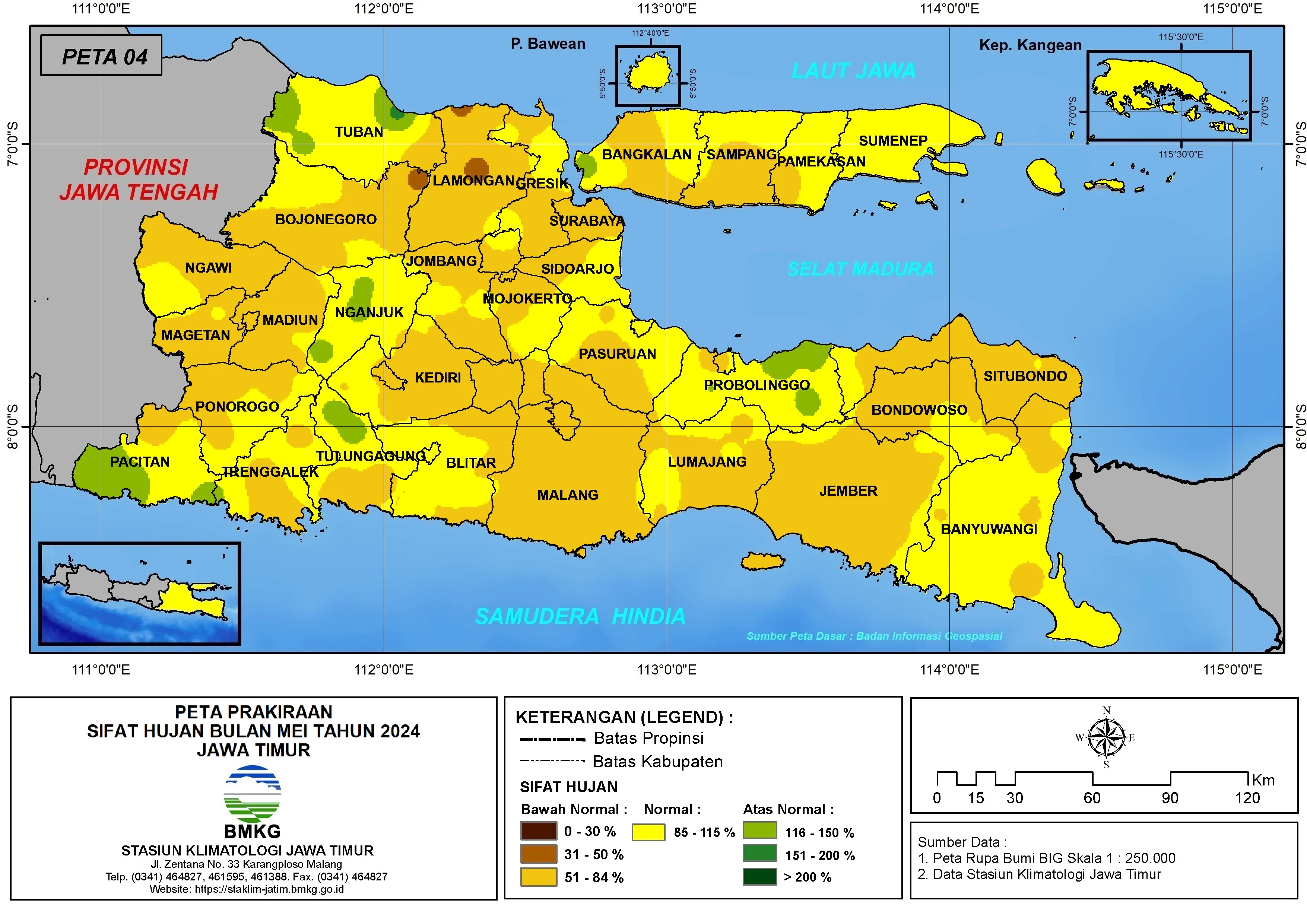 ( Prakiraan - Bulanan ) Sifat Hujan Bulan MEI Tahun 2024 - Update dari Analisis Bulan Maret Tahun 2024 di Provinsi Jawa Timur