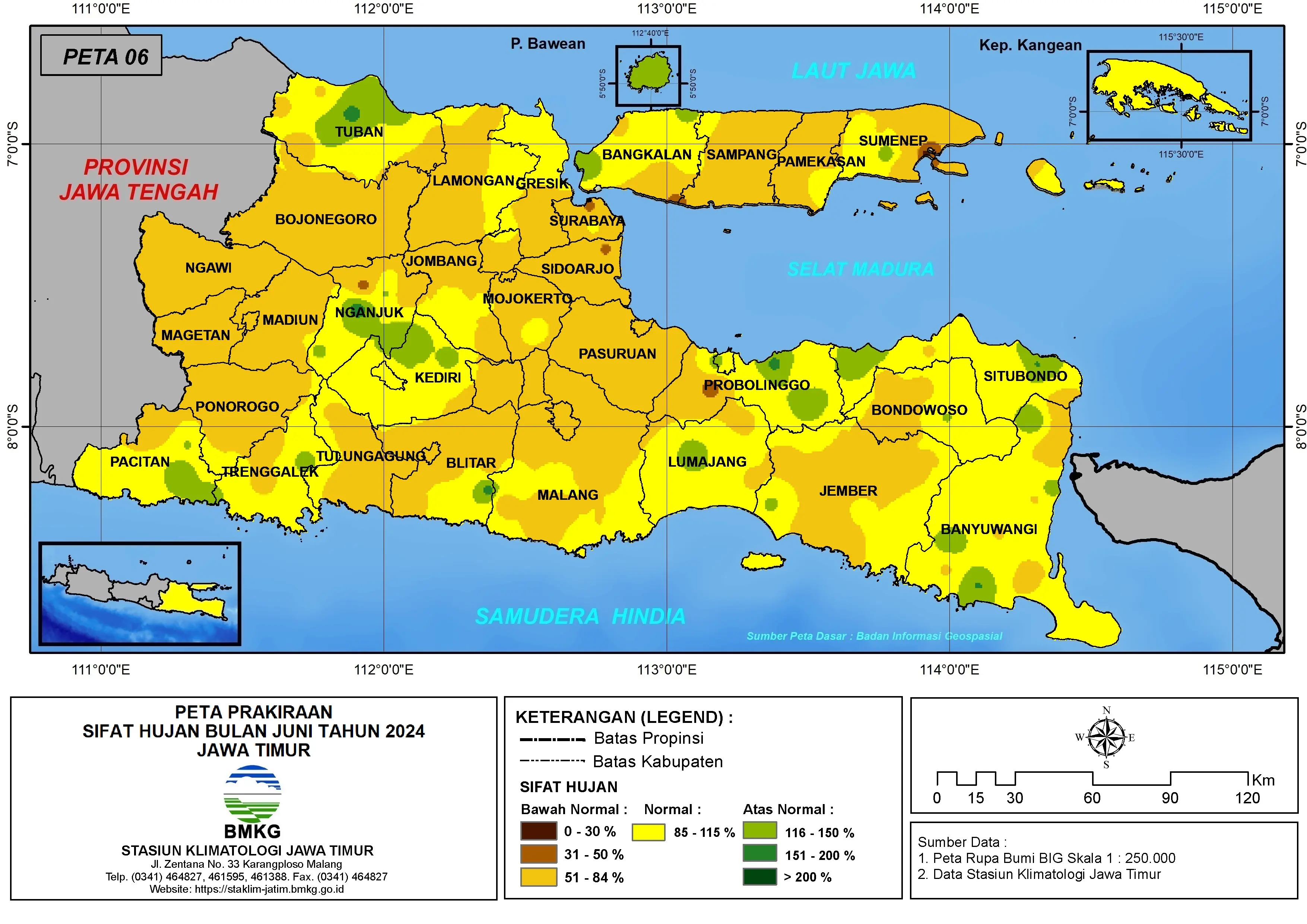 ( Prakiraan - Bulanan ) Sifat Hujan Bulan JUNI Tahun 2024 - Update dari Analisis Bulan Maret Tahun 2024 di Provinsi Jawa Timur