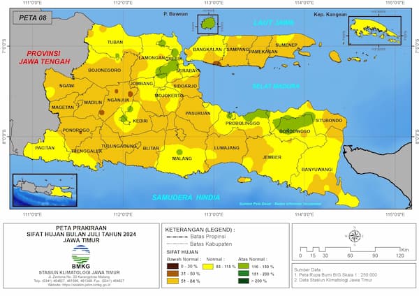 ( Prakiraan - Bulanan ) Sifat Hujan Bulan JULI Tahun 2024 - Update dari Analisis Bulan Maret Tahun 2024 di Provinsi Jawa Timur