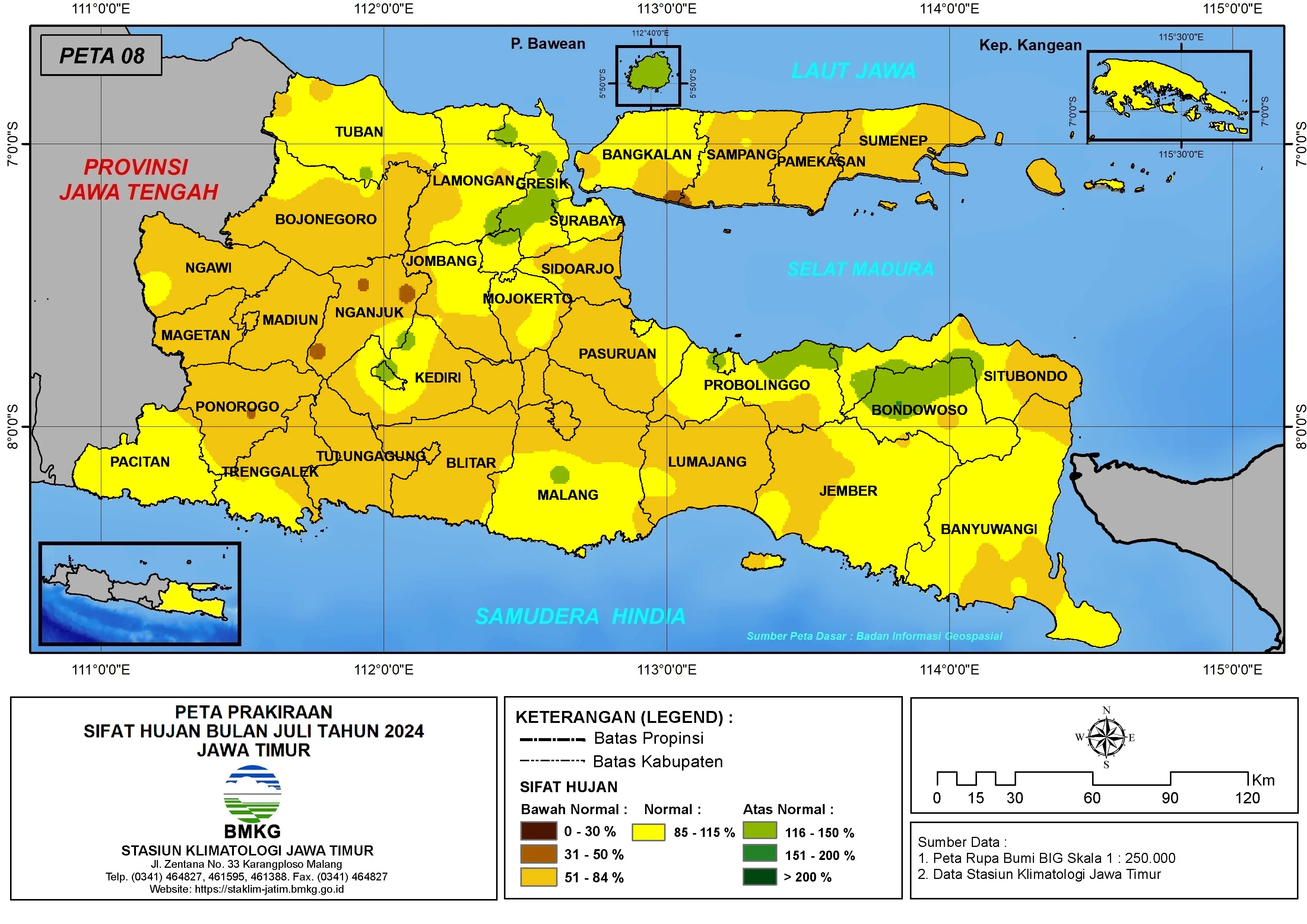 ( Prakiraan - Bulanan ) Sifat Hujan Bulan JULI Tahun 2024 - Update dari Analisis Bulan Maret Tahun 2024 di Provinsi Jawa Timur