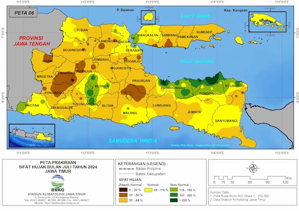 ( Prakiraan - Bulanan ) Sifat Hujan Bulan JULI Tahun 2024 - Update dari Analisis Bulan April Tahun 2024 di Provinsi Jawa Timur