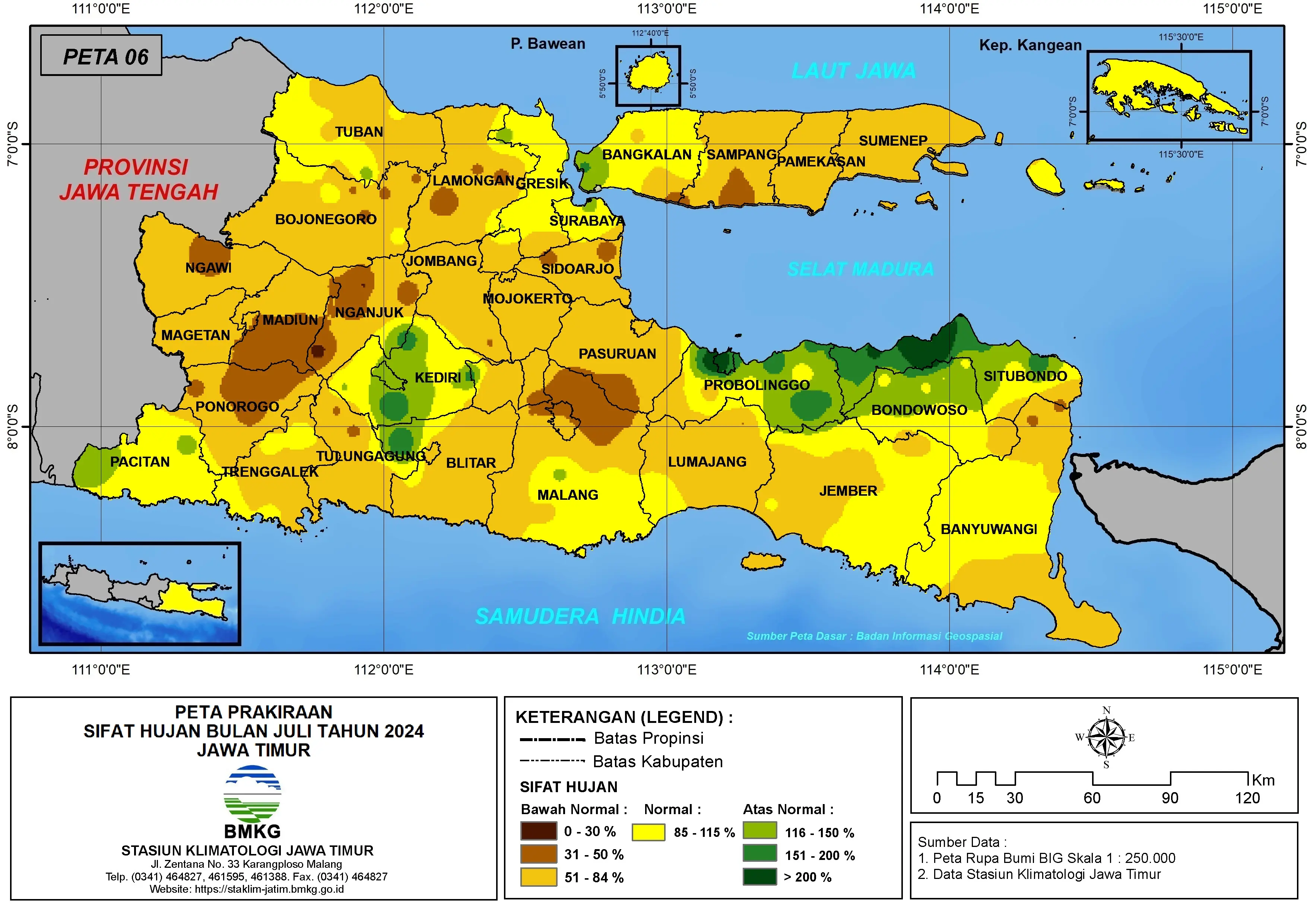 ( Prakiraan - Bulanan ) Sifat Hujan Bulan JULI Tahun 2024 - Update dari Analisis Bulan April Tahun 2024 di Provinsi Jawa Timur