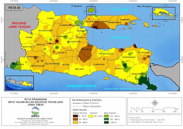 ( Prakiraan - Bulanan ) Sifat Hujan Bulan AGUSTUS Tahun 2024 - Update dari Analisis Bulan April Tahun 2024 di Provinsi Jawa Timur