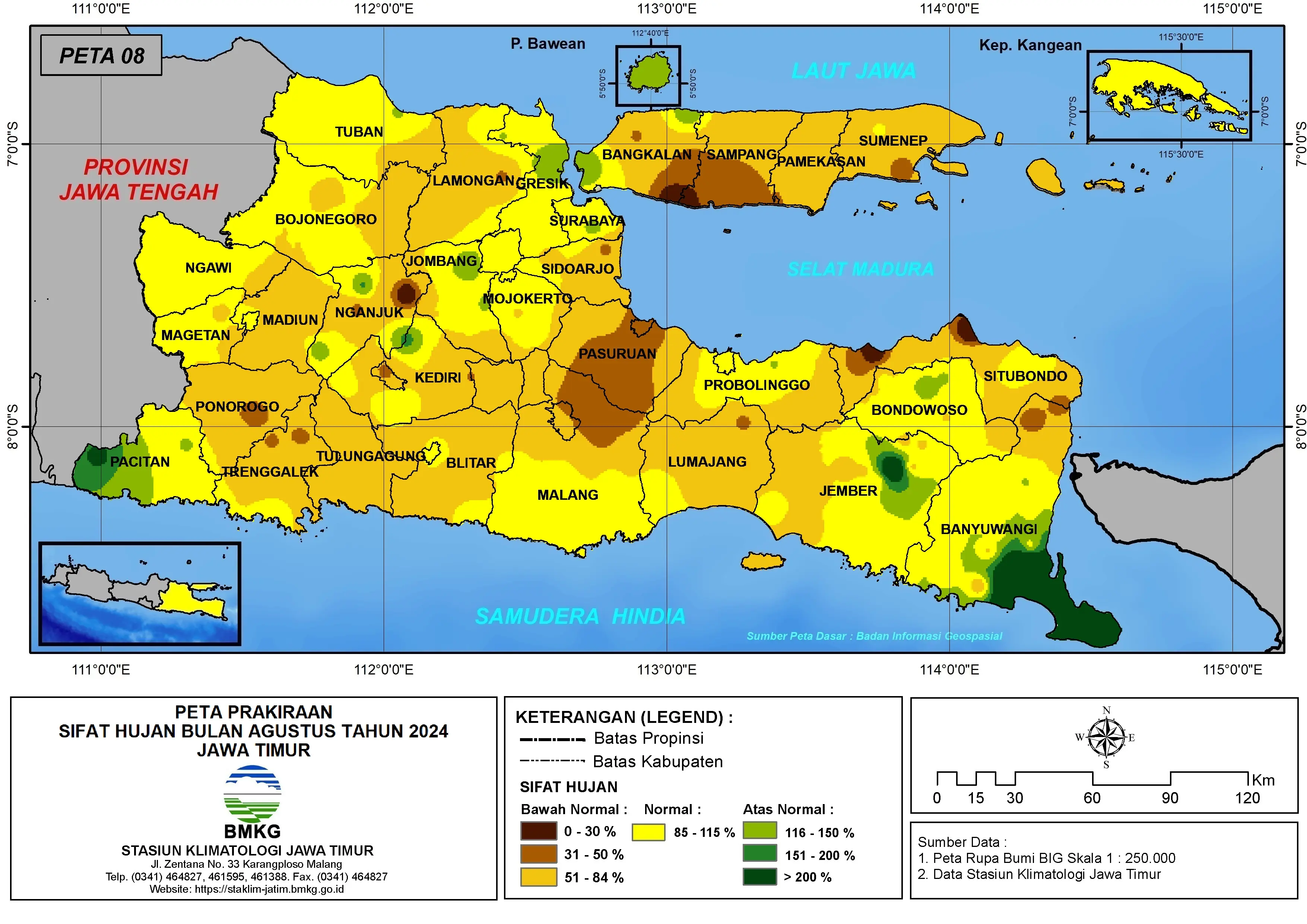 ( Prakiraan - Bulanan ) Sifat Hujan Bulan AGUSTUS Tahun 2024 - Update dari Analisis Bulan April Tahun 2024 di Provinsi Jawa Timur