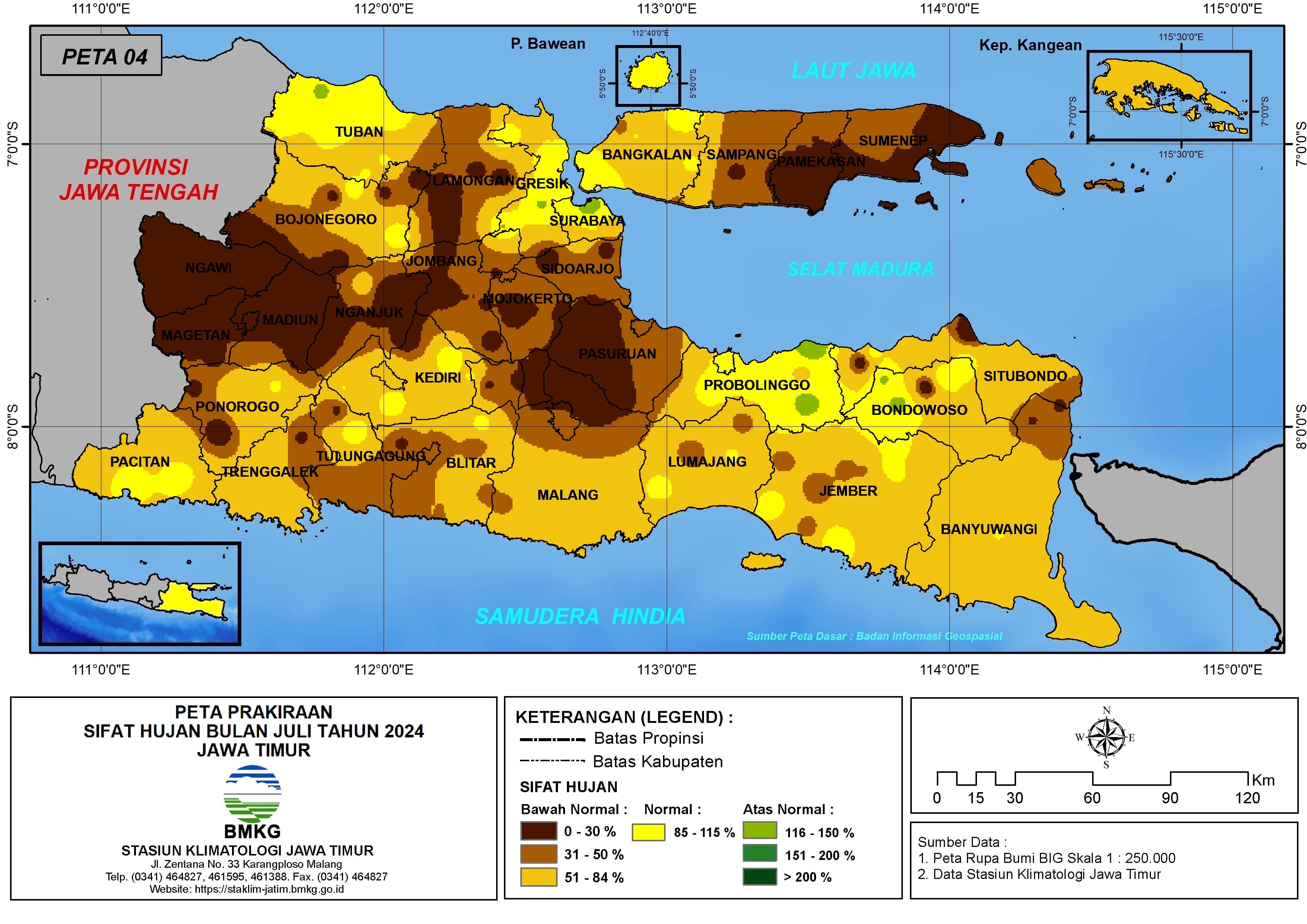 ( Prakiraan - Bulanan ) Sifat Hujan Bulan JULI Tahun 2024 - Update dari Analisis Bulan Mei Tahun 2024 di Provinsi Jawa Timur