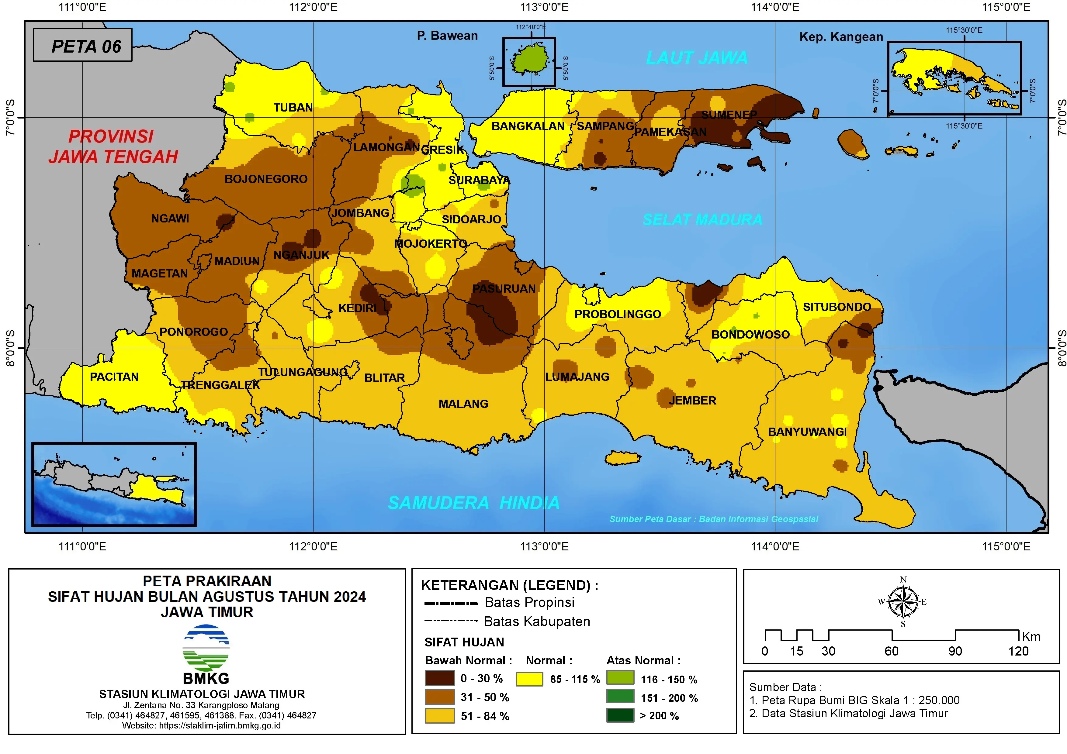 ( Prakiraan - Bulanan ) Sifat Hujan Bulan AGUSTUS Tahun 2024 - Update dari Analisis Bulan Mei Tahun 2024 di Provinsi Jawa Timur
