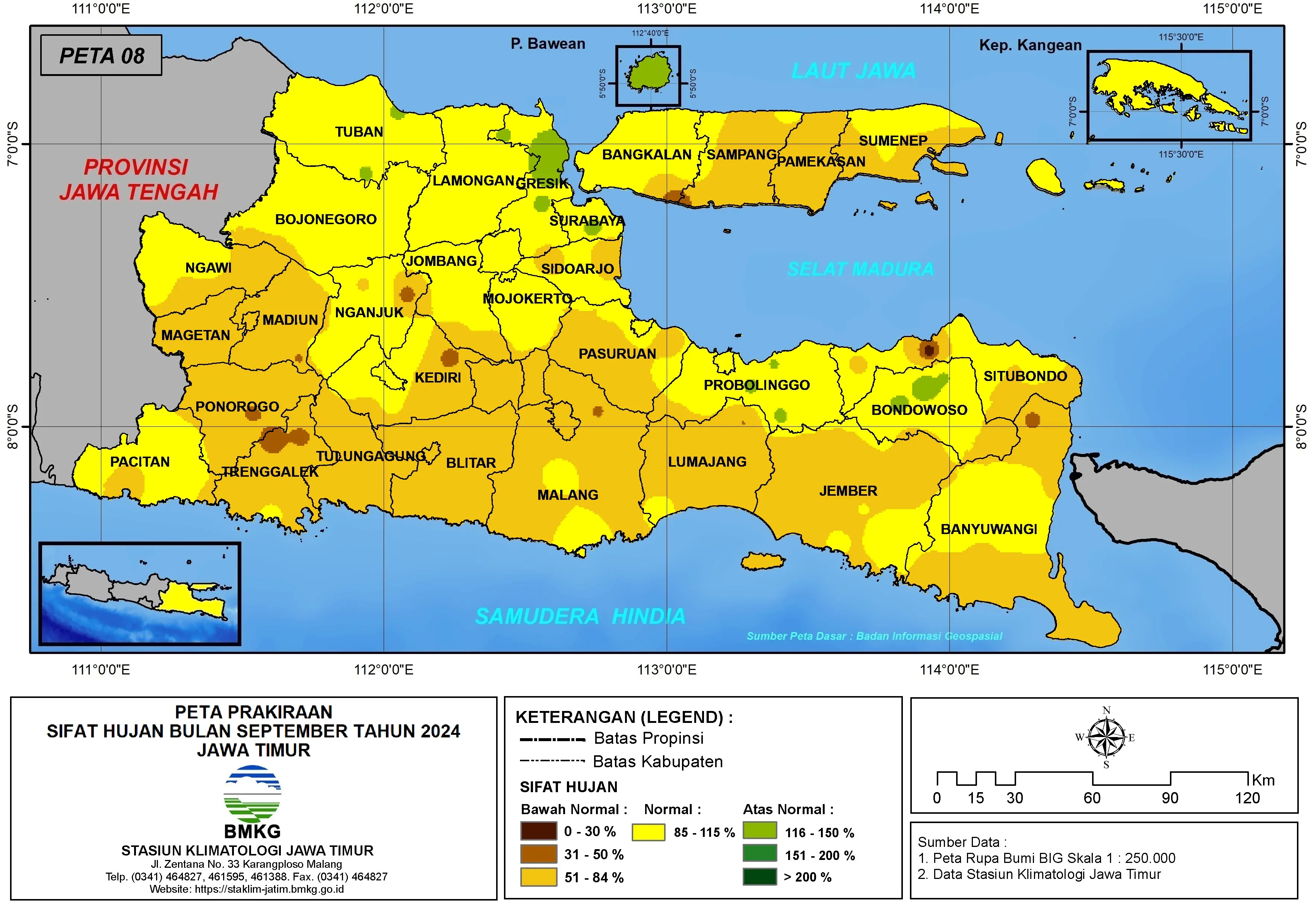 ( Prakiraan - Bulanan ) Sifat Hujan Bulan SEPTEMBER Tahun 2024 - Update dari Analisis Bulan Mei Tahun 2024 di Provinsi Jawa Timur