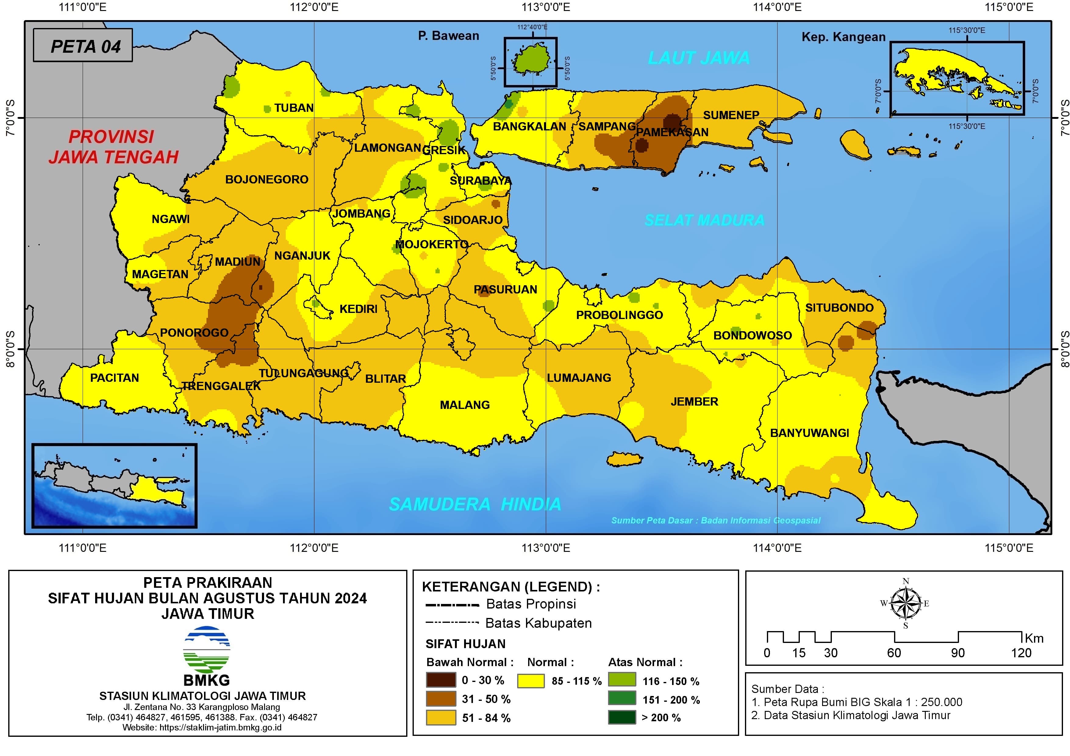 ( Prakiraan - Bulanan ) Sifat Hujan Bulan AGUSTUS Tahun 2024 - Update dari Analisis Bulan Juni Tahun 2024 di Provinsi Jawa Timur